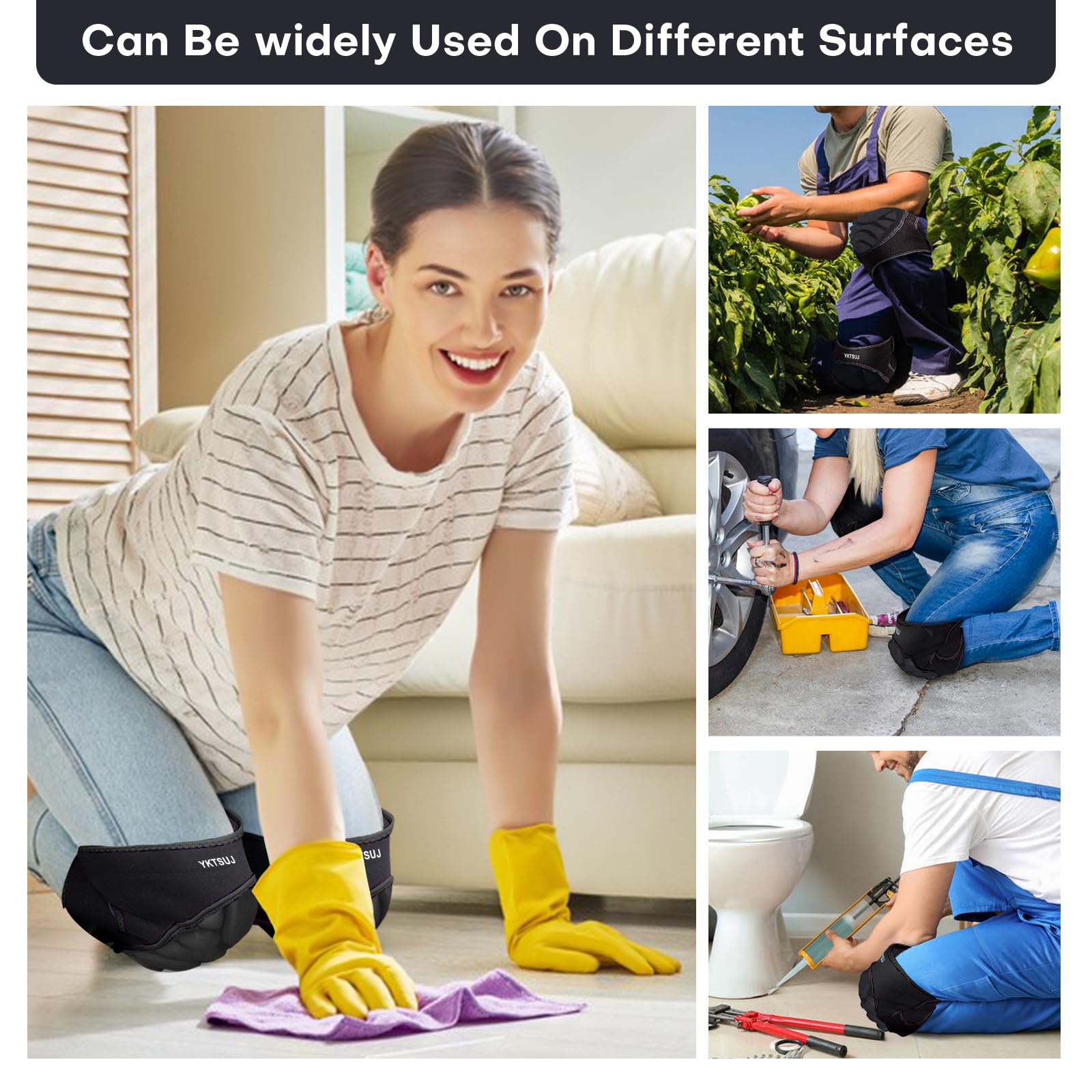Rodilleras para mujeres y hombres para jardinería, trabajo en casa, limpieza de suelos y alfombras, trabajos de construcción, limpieza de rodilleras con tela de alta elasticidad, color negro,