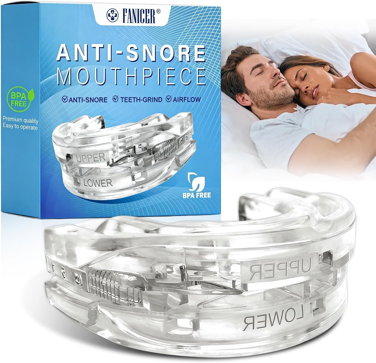Dispositivos Anti Ronquidos Ajustable, Boquilla Antirronquidos Protector Bucal para Dormir Mejor