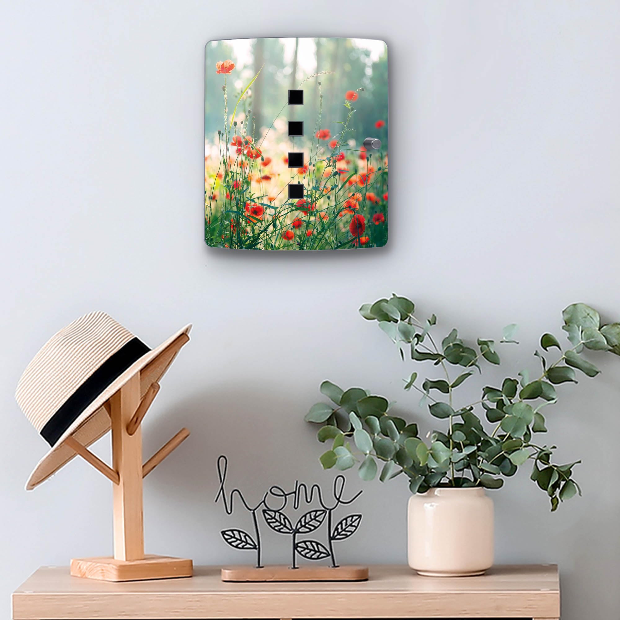 banjado Design Schlüsselkasten aus Edelstahl für 10 Schlüssel - Schlüsselschrank zur Schlüssel Aufbewahrung 24 x 21,5 x 7cm groß mit praktischem Magnetverschluss - Motiv Waldmohn