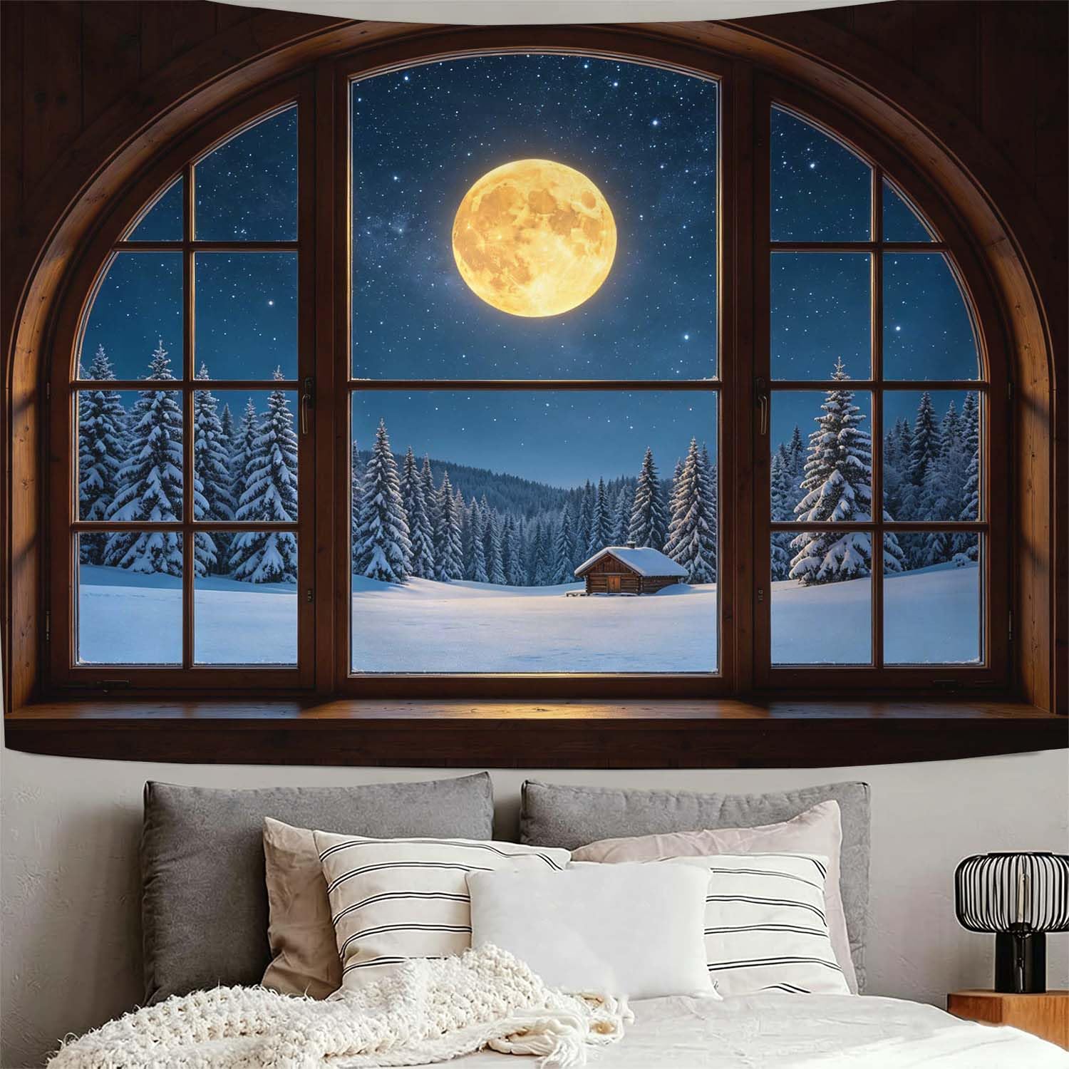 Arazzo da Parete Grande 300x260 cm Finestra Illusionistica 3D Telo da Parete