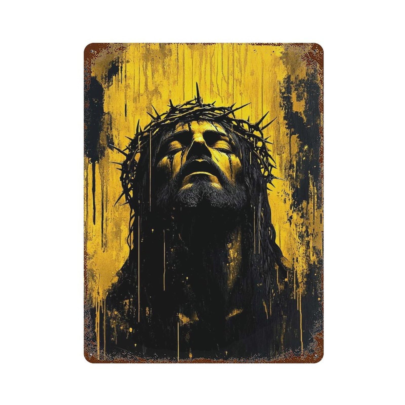 Distressed Metal Wall Sign with Crown of Thorns Design 15.7"x11.8", for Shed, Workshop And Garage Wall Decor, Decorative Metal Wall Art