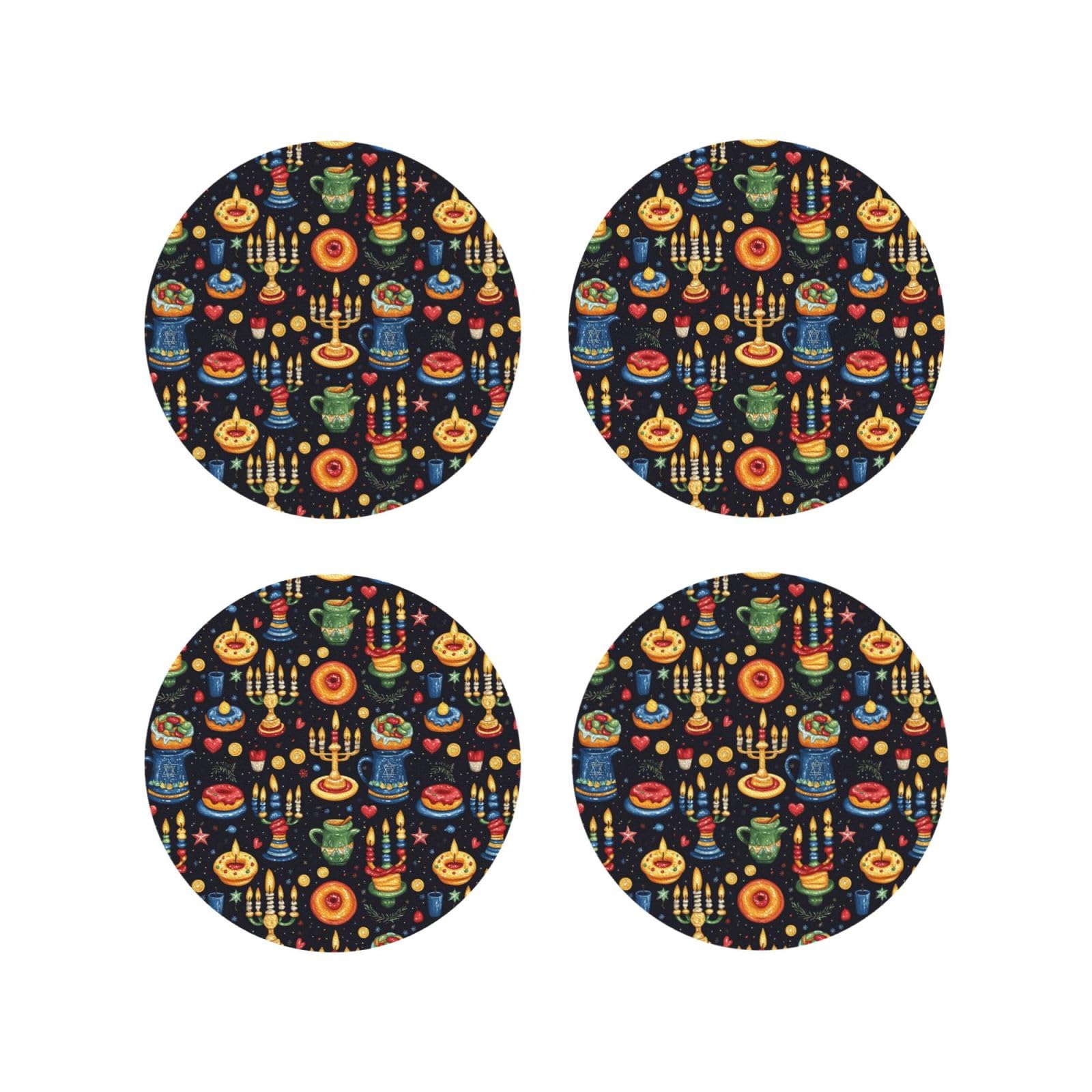 Smazdfxx Women's As Pic Leather Coasters Set Of 4 - Festival Of Lights Print Lightweight Drink Coasters For Desk