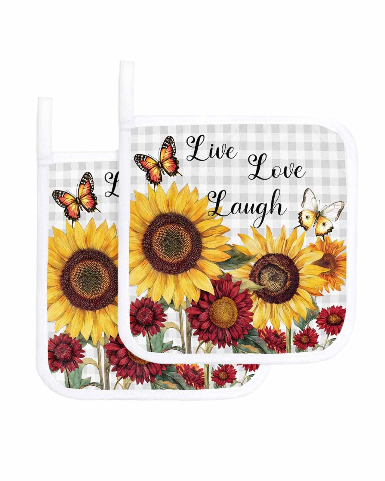 Almohadillas calientes para horno y agarraderas de cocina con estampado gris de girasol