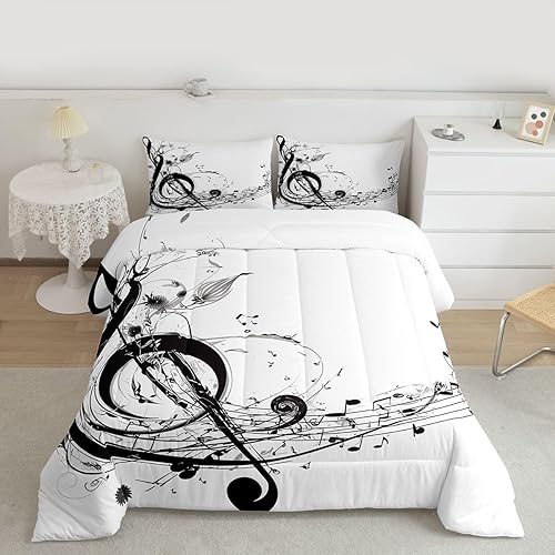 Erosebridal Juego de edredón de notas musicales, edredón acolchado con música clásica, tamaño Queen, estilo retro, para niños y adultos, ultra