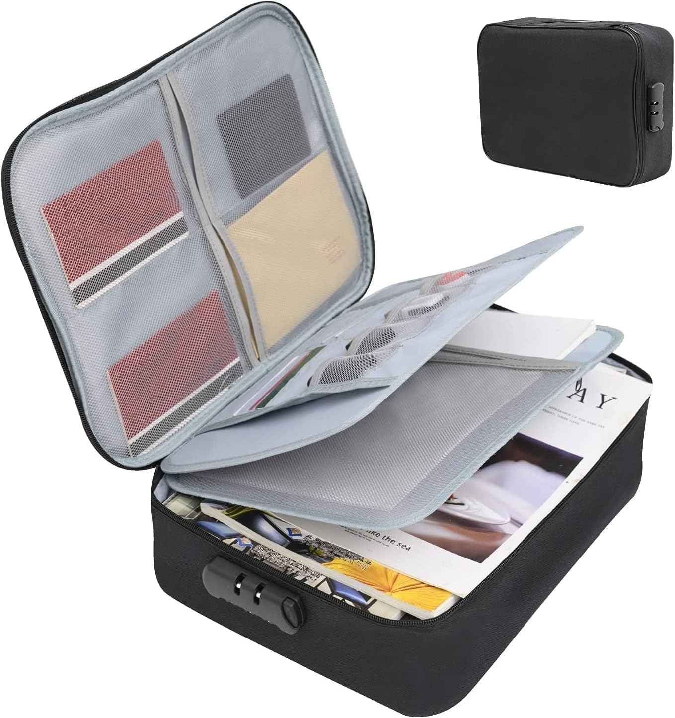 Document Organizer Briefcase 3-Layer Folder Holder Men's Women's Bag Cover Purse Passport Home Safe Functional File Storage Case (36 x 27 x 9) (Black Colour)-image-13