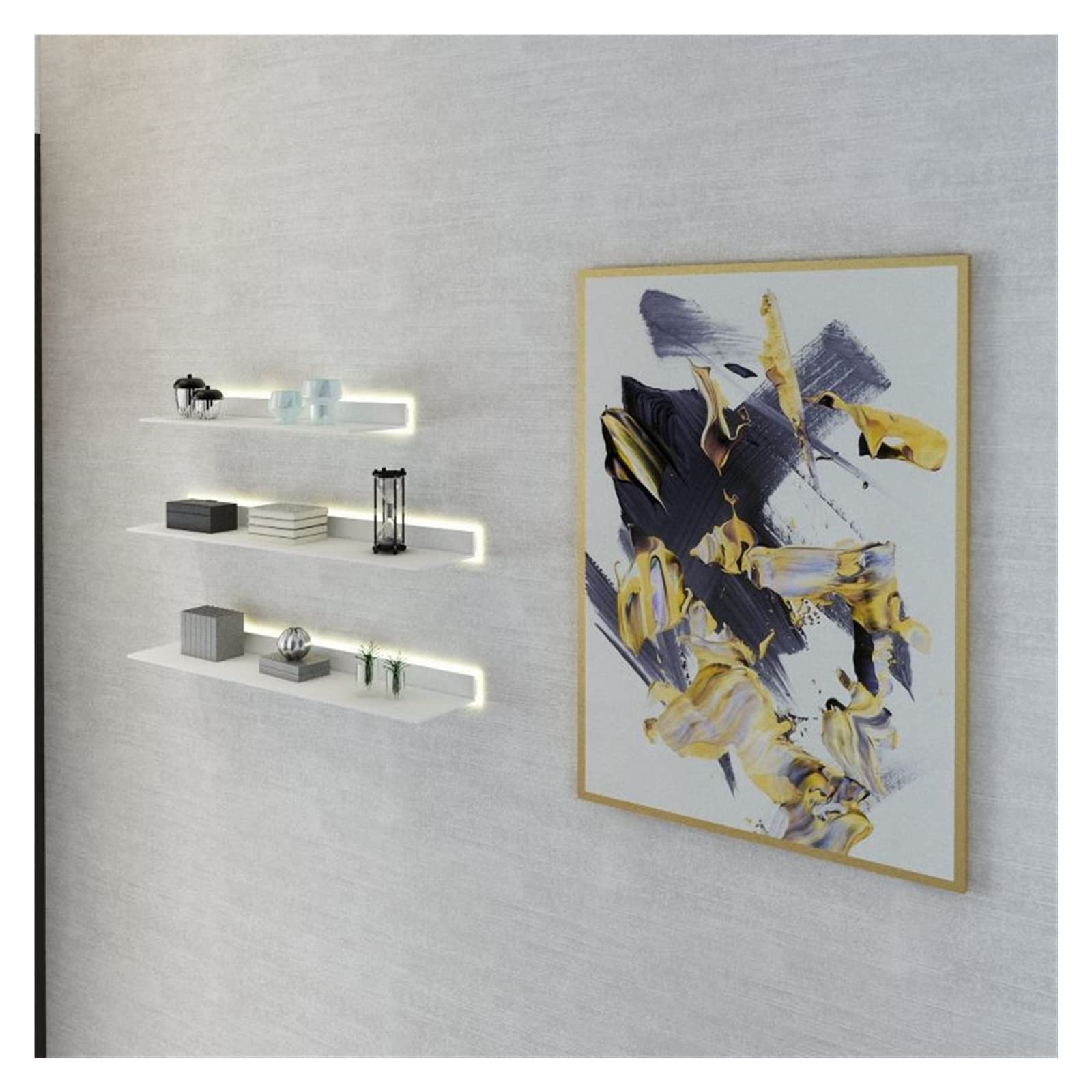 Set di 1 mensole galleggianti da parete, in lega di alluminio, con luce bianca, per bar, bancone, soggiorno, bagno, nero, 100 x 20 cm