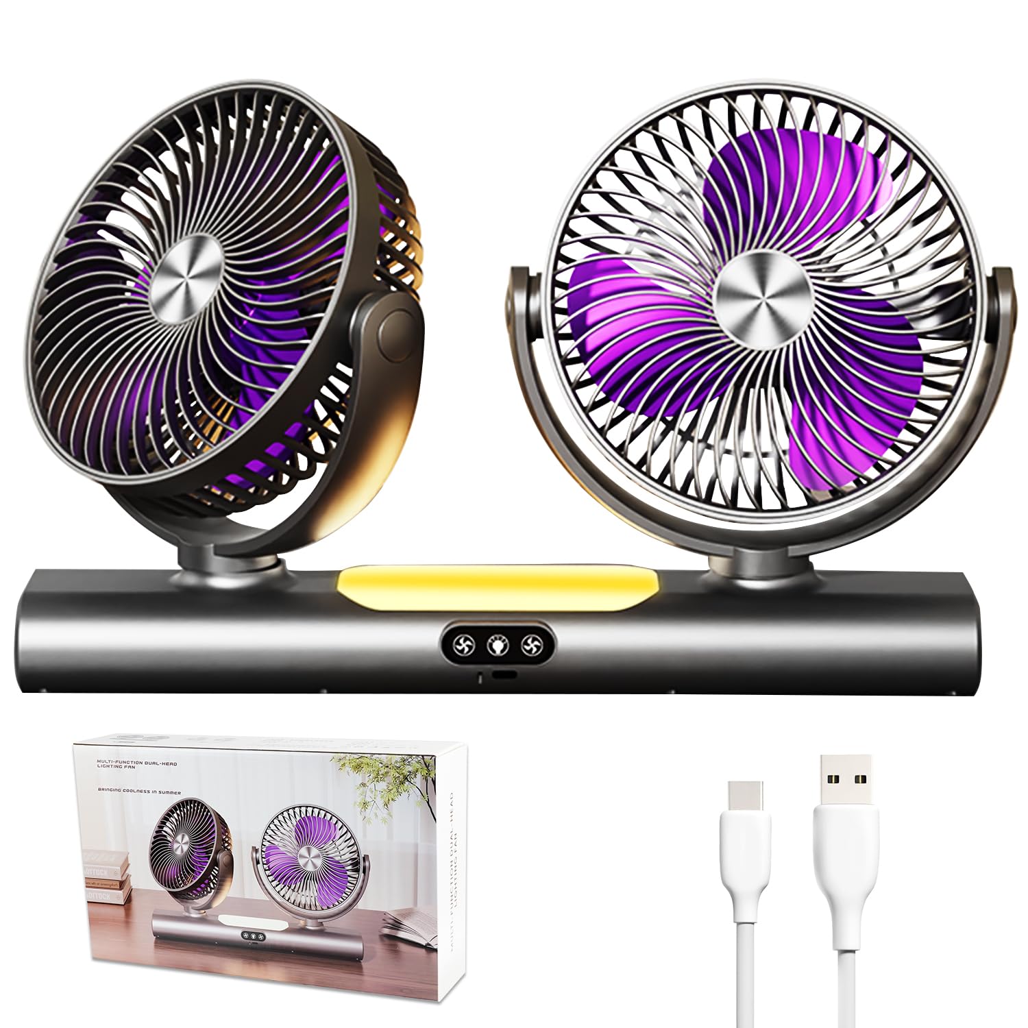 Ventilateur de bureau double tête pour travailler au frais en protégeant vos yeux avec la LED