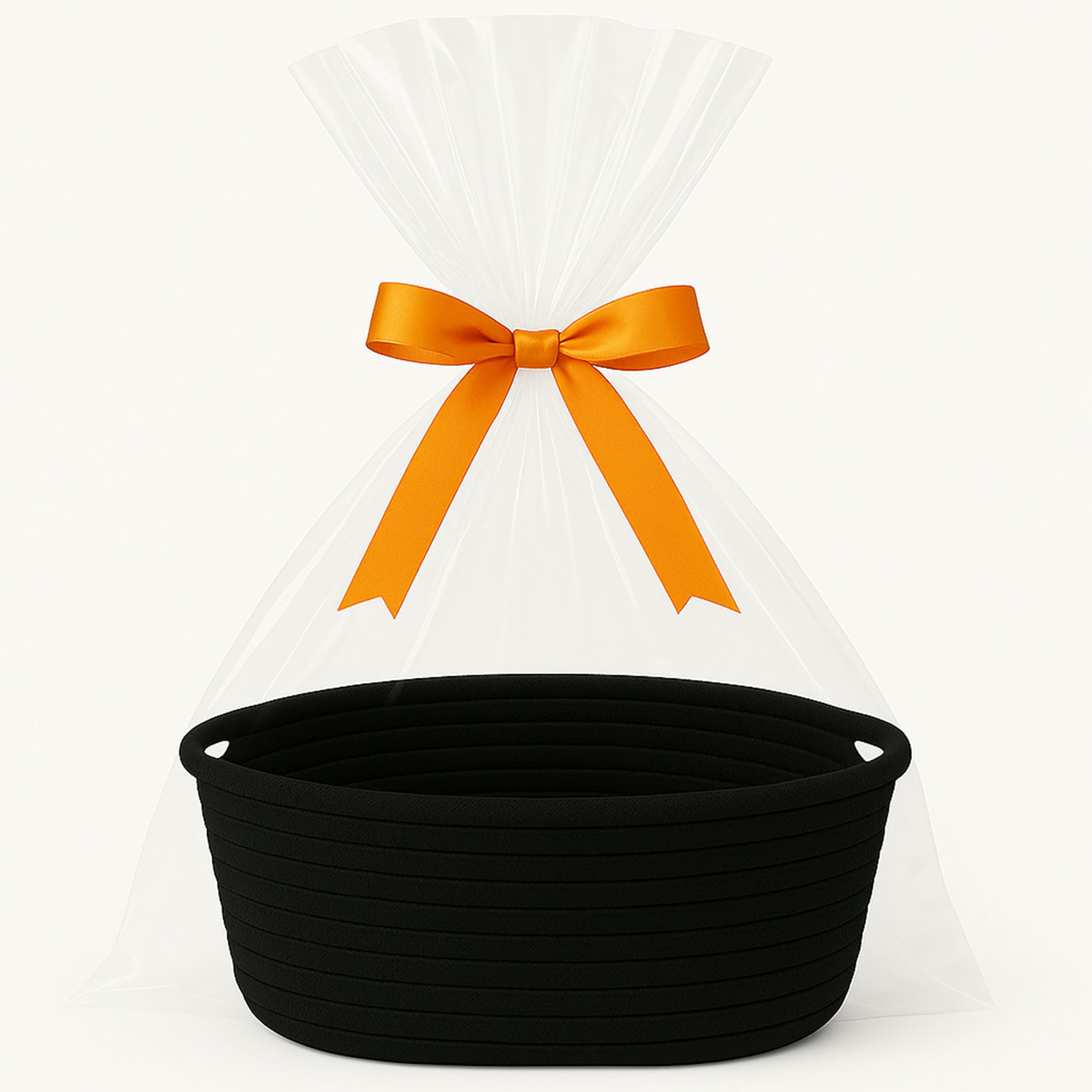 Shimmer Anna Shine Small Woven Gift Basket with Handles, 12 x 8 x 5 inches, Rope Basket Organizer with Gift Bags and Ribbons (Black)