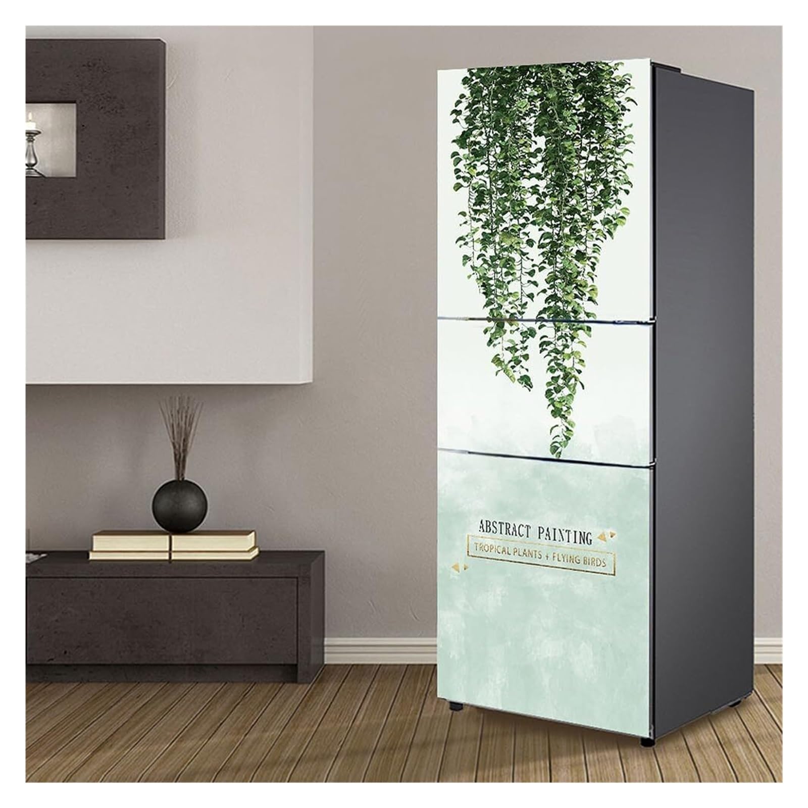 GDHKDDFL Minimalist, luxury-inspired fridge decals, Fridge Sticker Full Covering Door Covers Skins Wall Stickers for Kitchen Decal, Green Leaves Plant(M: 60x180 cm)