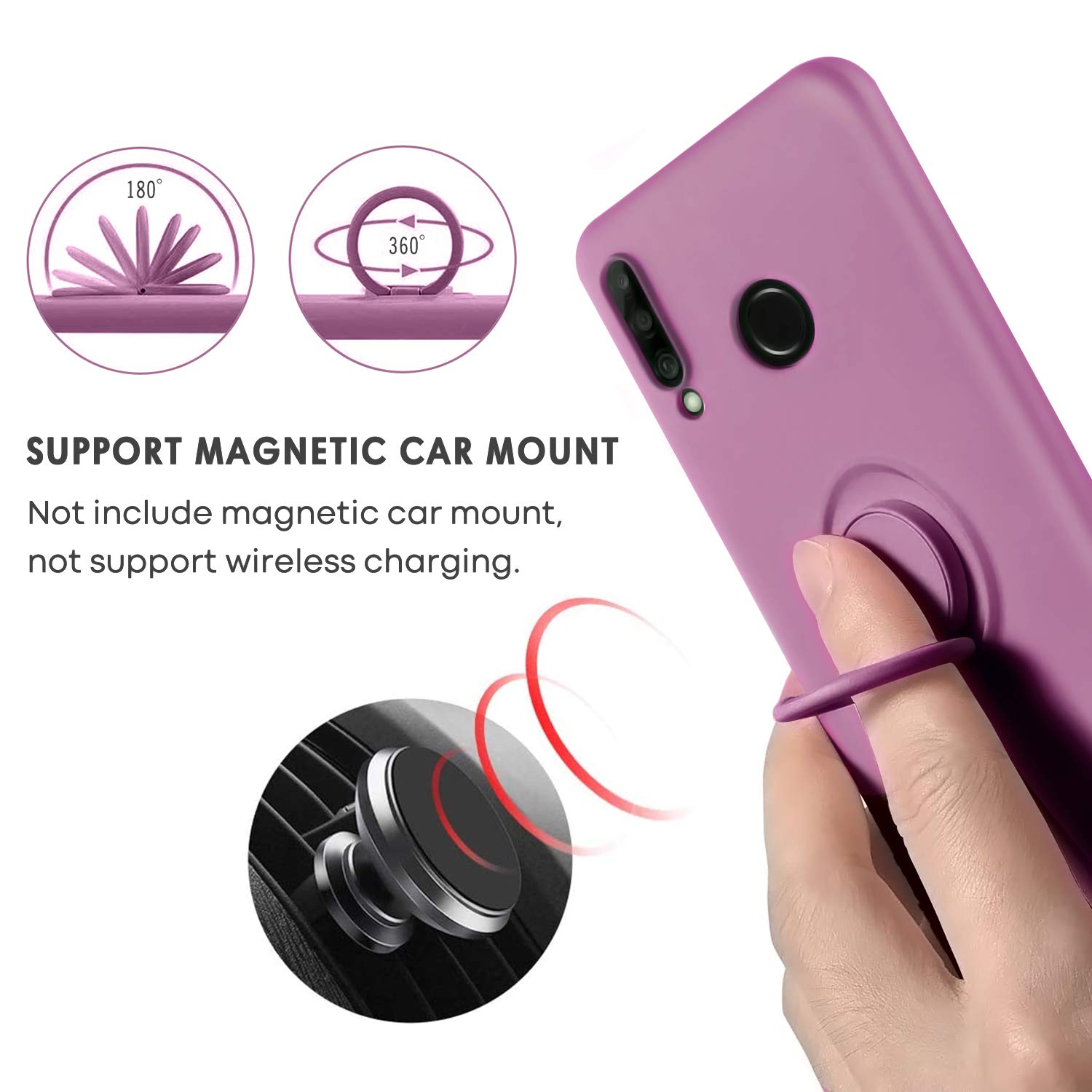 SouliGo Huawei P30 Lite, Huawei P30 Lite, Custodia protettiva in silicone con anello di supporto a 360°, resistente ai graffi, per Huawei P30 Lite/Huawei P30 Lite, colore: Viola