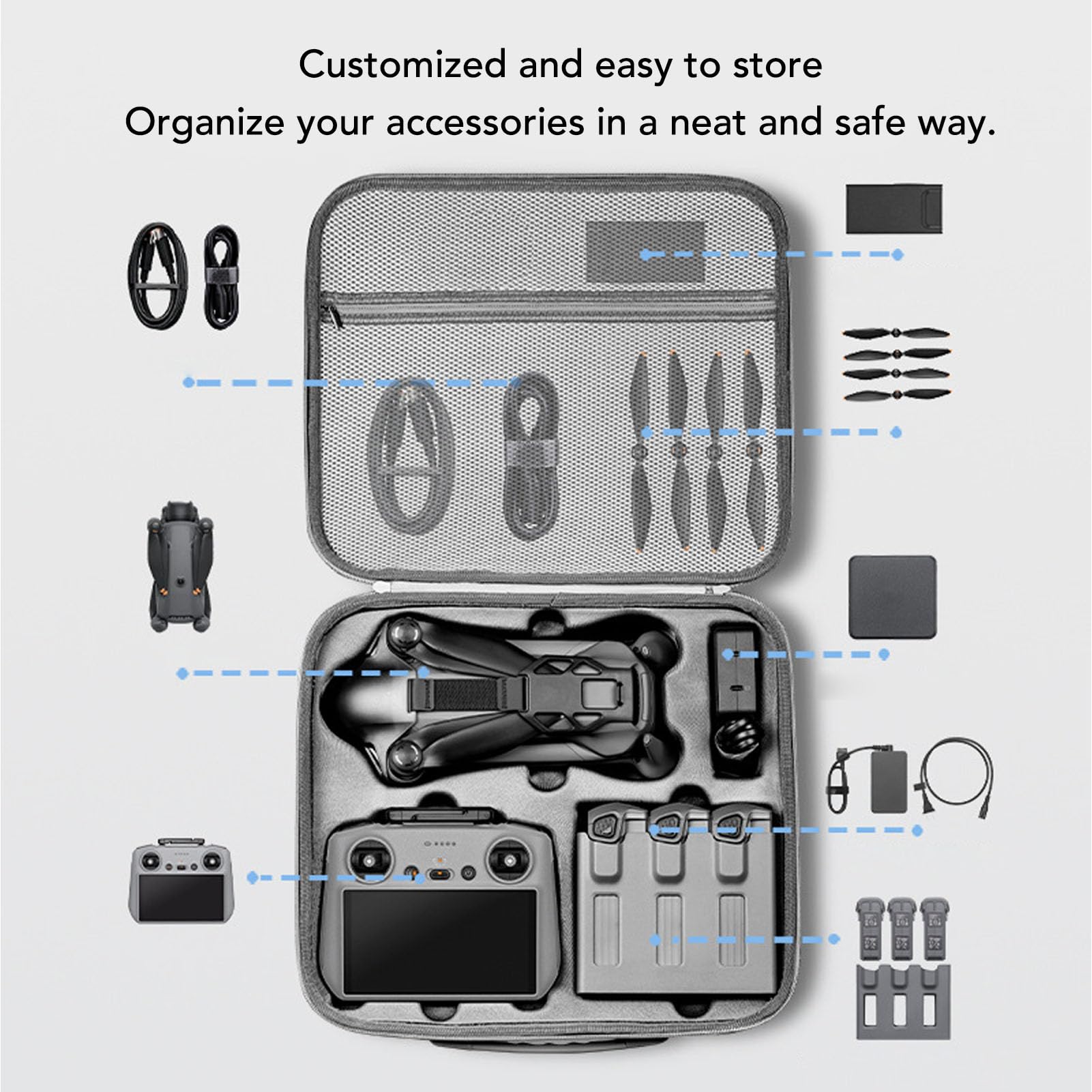 CHICIRIS Estuche de Transporte, Material de PU, Bolsa de Almacenamiento para Drones Que Absorbe los Golpes para Control Remoto 4 Pro con Bolsillos Protectores de Malla para Viajeros