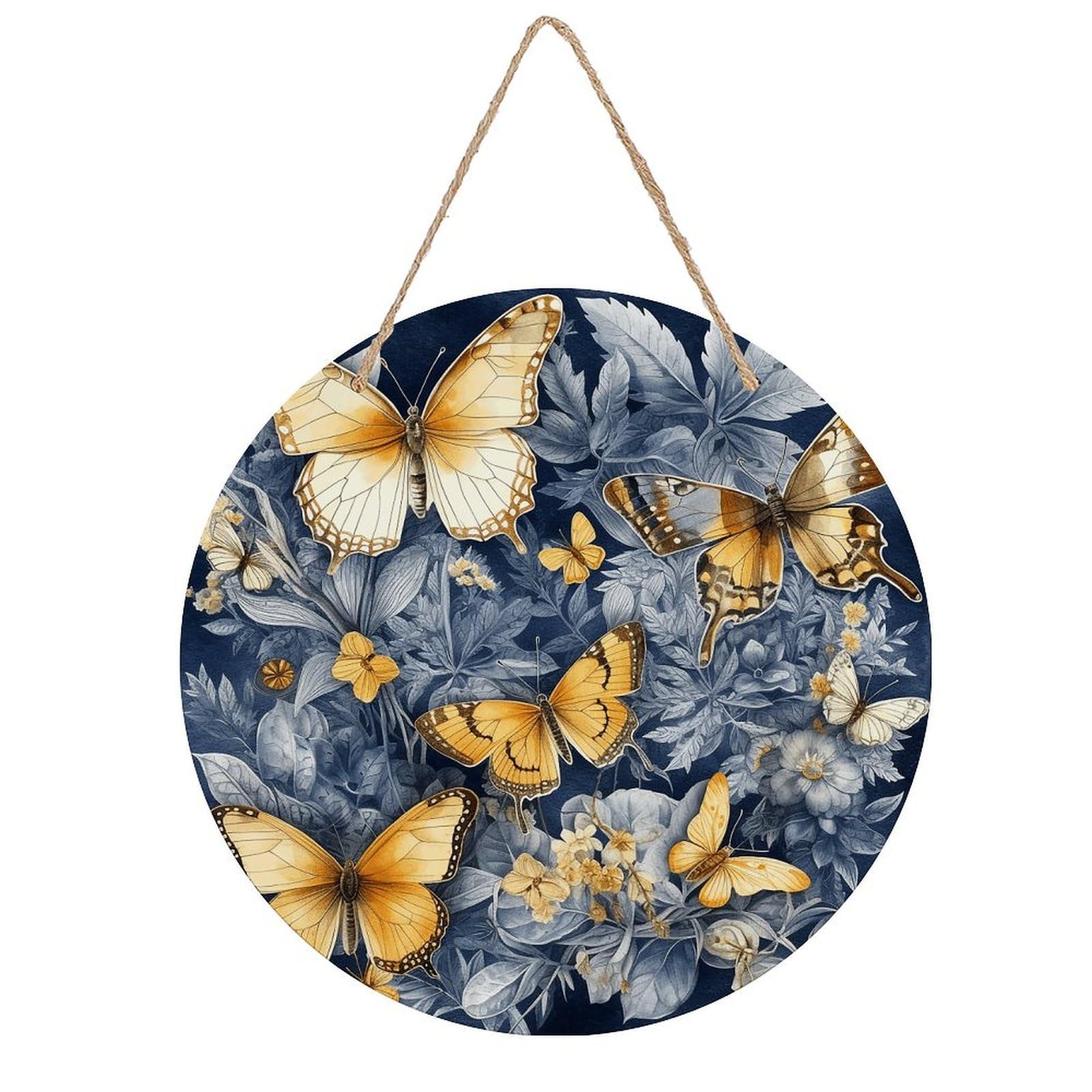 Adfgyerh Style Several Species Of Butterflies Room Decor，Round Wooden Board Painting，Wall Art，Easy To Hang，Wall Decor ，Suitable For Homes, Offices, Holidays, Bars, Cafes, And Other Venues.