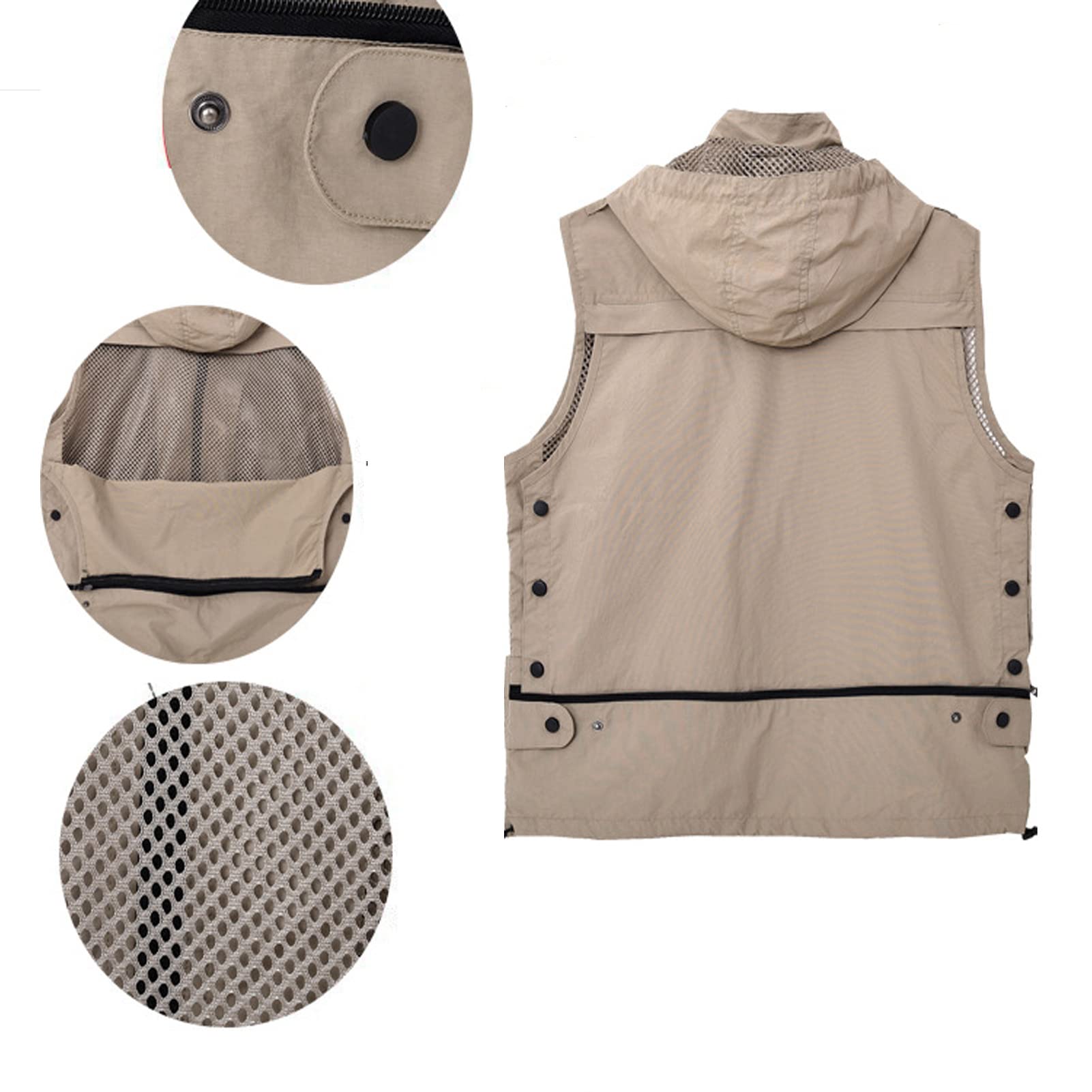 Chaleco de los hombres con múltiples bolsillos chaleco con capucha al aire libre suelto casual malla transpirable chaqueta de trabajo chaleco de pesca abrigo fotografía viaje Top negro-XL