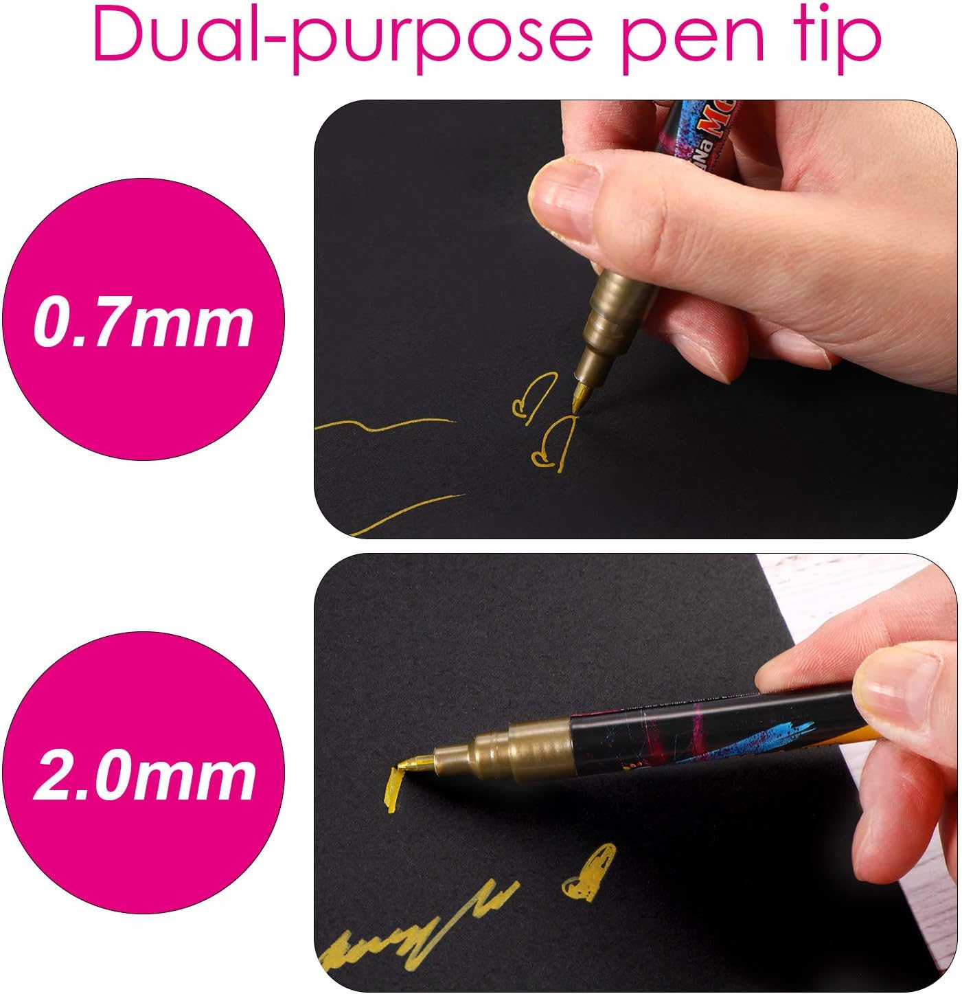 18 Colors Metallic Marker Pens, 0.7 mm Extra Fine Point Paint Pen, Metallic Painting Pens, Metallic Permanent Markers for Cards Writing Signature Lettering : Office Products