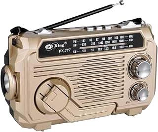 Radio Solar de Emergencia, FM/Am Emer-gency Radio con Solar Recargable de Dinamo con Manivela con Linterna LED, 2000mAh Powerbank SOS Alarma USB Radios de Camping al Aire Libre (Caqui)