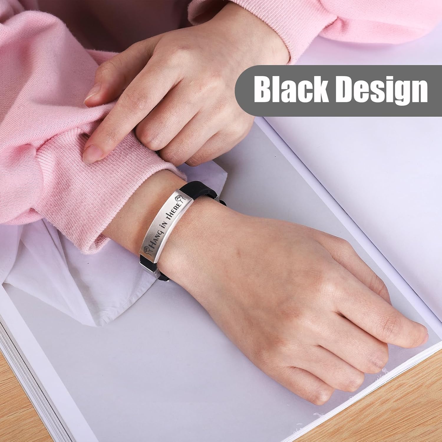Muka Personalized Rubber and Stainless Steel ID Bracelet Adjustable Wristband for Adult Teen Laser Engraved Your Logo