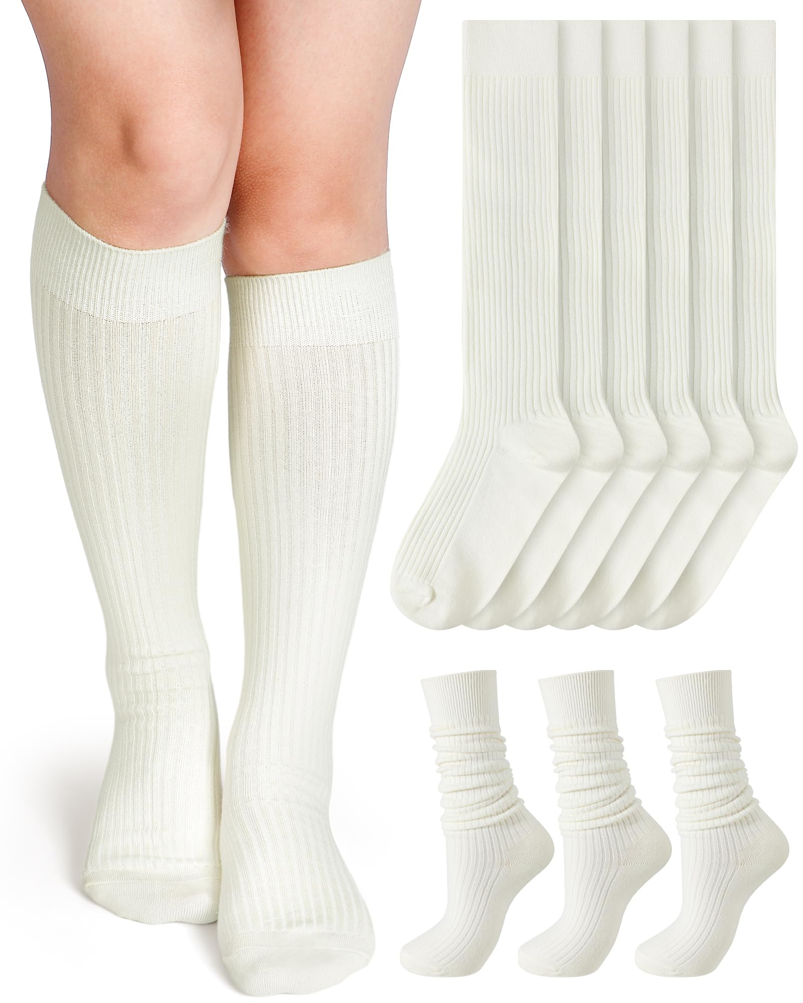 Shihanee 3 Pairs Ribbed Knee High Socks for Women Winter