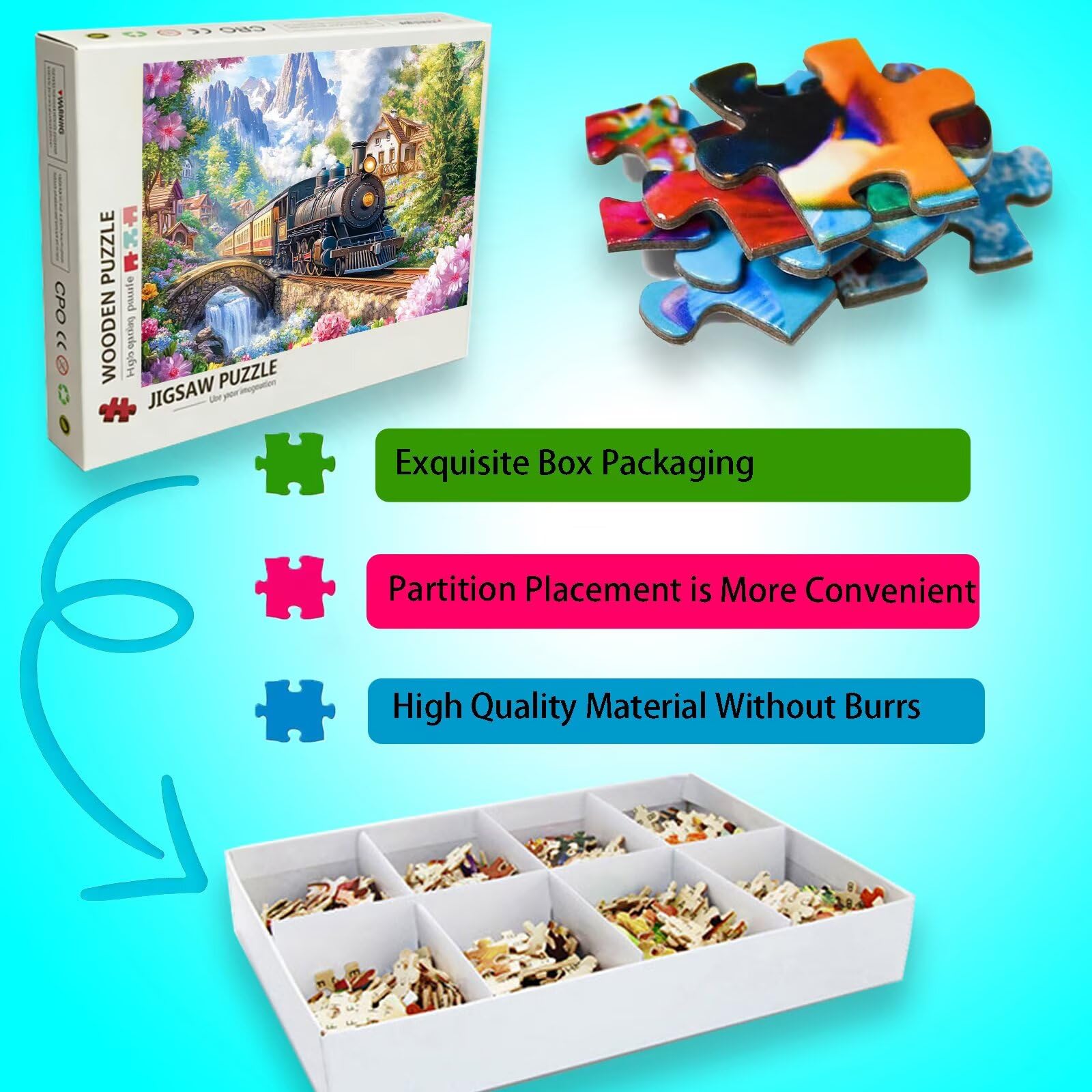 Puzzle z pociągiem, 1500 elementów, trudne puzzle, drewniane puzzle dla całej rodziny, zestaw "zrób to sam", dla dorosłych, nadają się jako dekoracja ścienna i prezenty dla kobiet, temat: krajobraz 8p