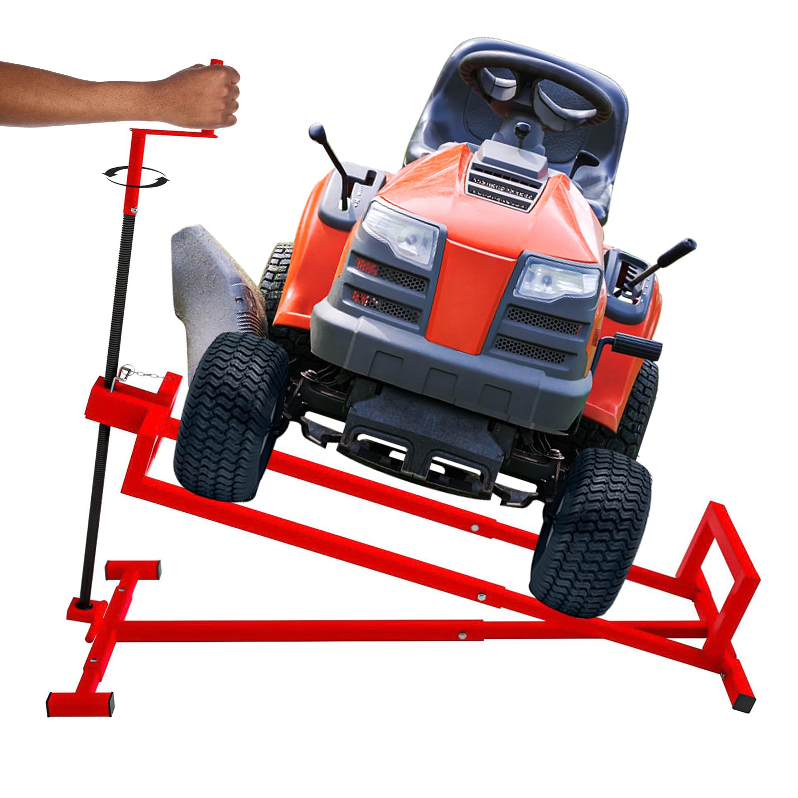 lawn mower lift jack, lifting platform 882 lbs capacity telescopic maintenance jack with user manual for garden tractors and riding lawn mower with manual handle & power tool extension handle - red