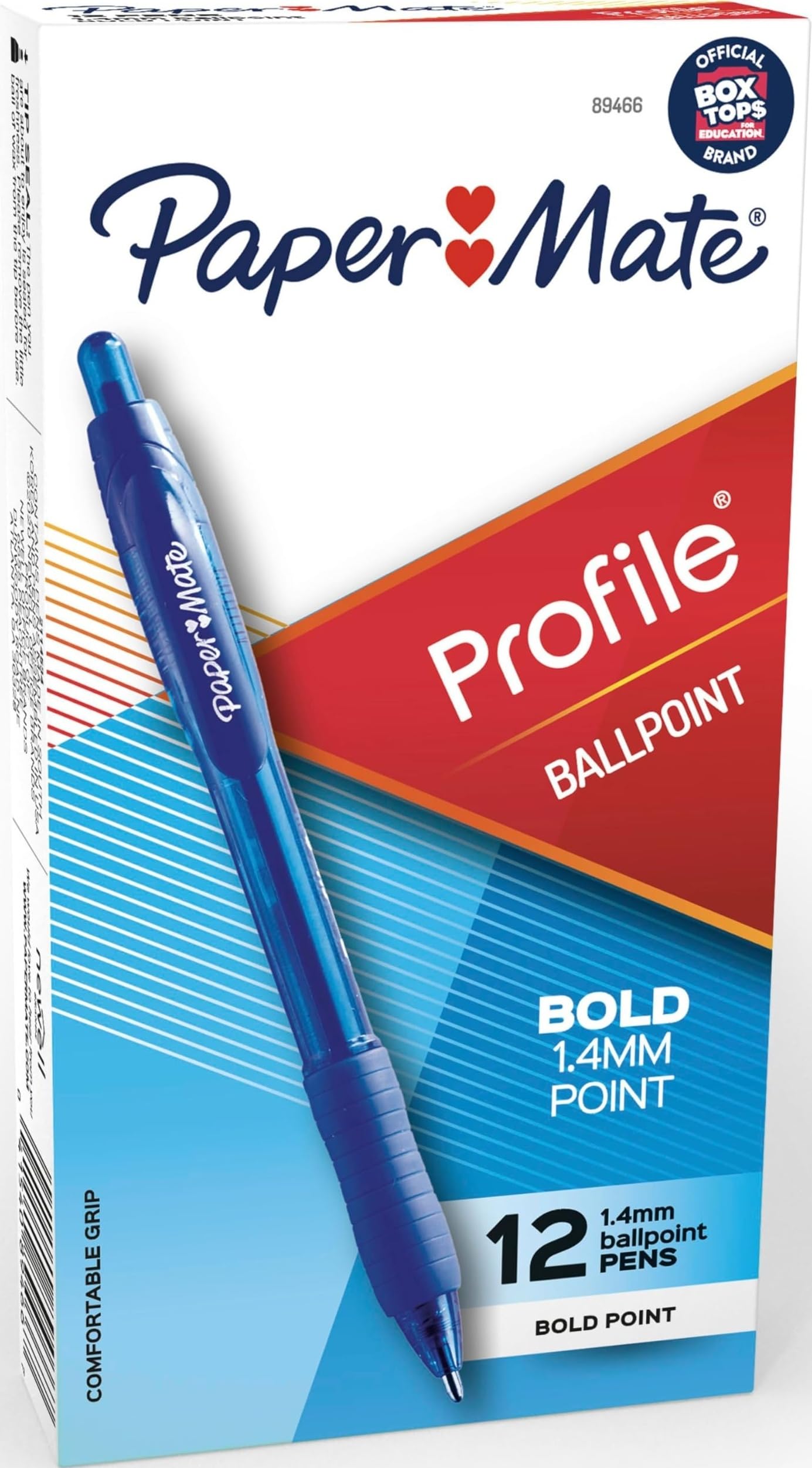 Paper Mate Profile Retractable Ballpoint Pens, Bold Point (1.4mm), Blue Ink, 12 Count