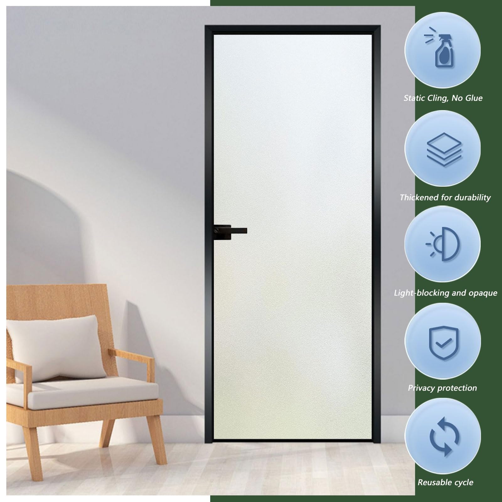 Film Fenetre Anti Regard Adhésif 85 x 350 cm Opaque Bon Intimité Anti UV Occultant Fenêtre, Brise-Vue Cache Occultant pour Vitre, Vitrage, Douche, Mat Pur