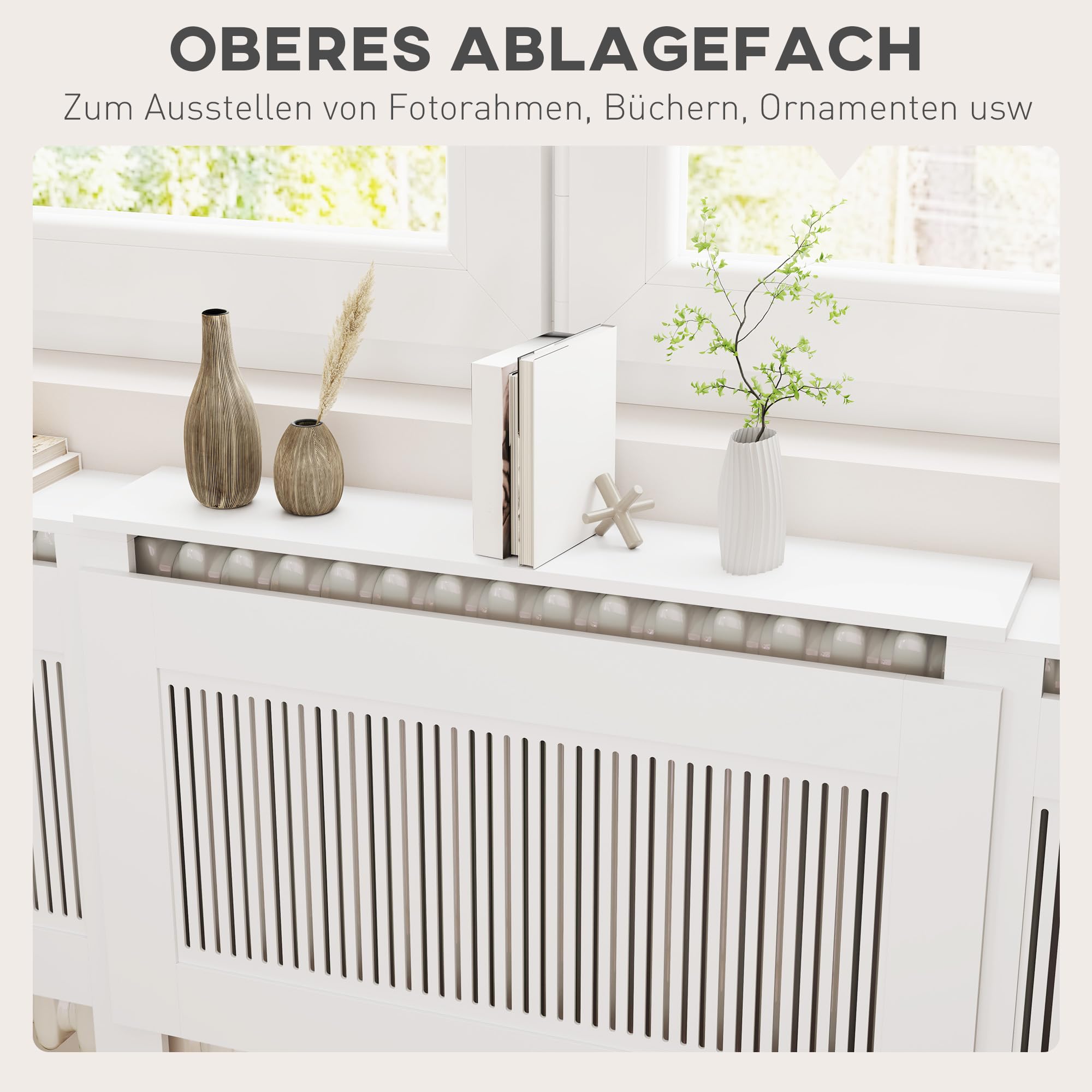 HOMCOM ausziehbare Heizkörperverkleidung mit Ablage, Lamellen, 125-201 x 19 x 81,5 cm Weiß