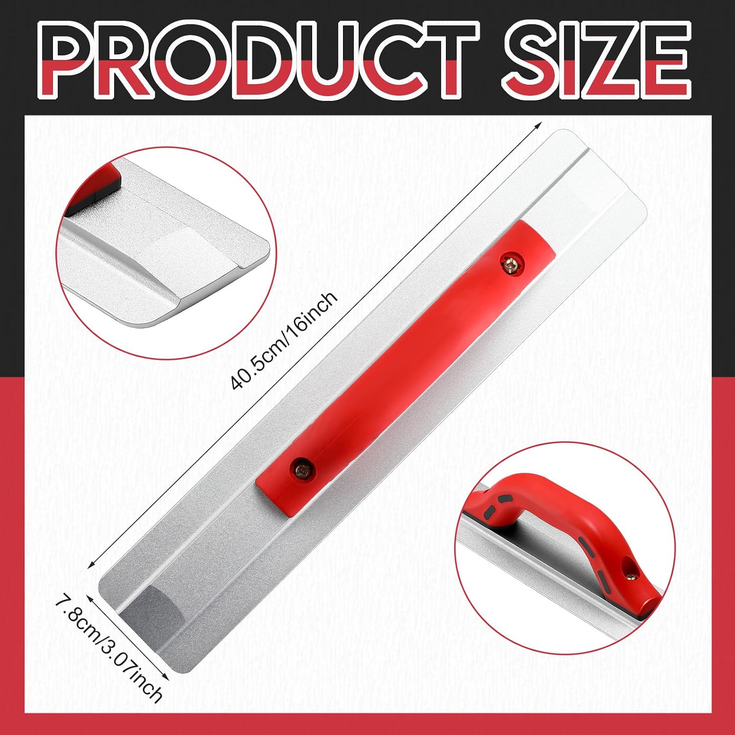 Lasnten 16 Inch Magnesium Hand Float with Soft Red Handle, Beveled End Magnesium Concrete Float, Concrete Finishing Tools for Masonry Paving Surfaces