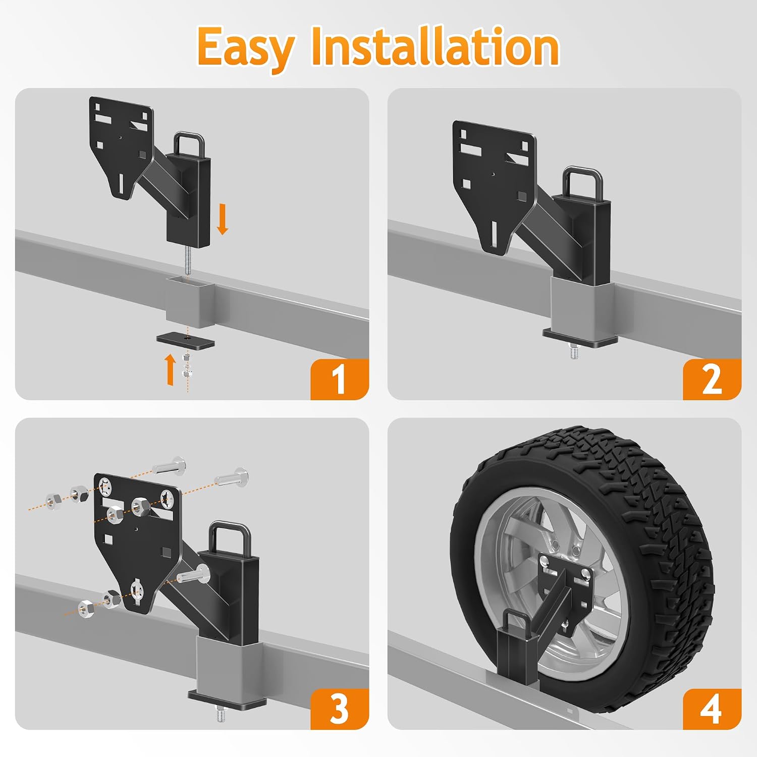 Stake Pocket Spare Tire Mount, Trailer Spare Tire Mount Compatible with 4 Lug x 4.0"/4.25"/4.5" , 5 Lug x 4.5" /4.75" /5.0" , 6 Lug x 4.5"/5.32"/5.5",and 8 Lug x 6.5"/6.7" Diameter Hole Pattern