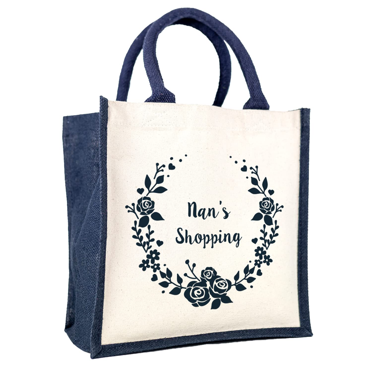 Stickerscape Personalised Wreath Shopping Canvas Bag (Custom - Navy) | Mothers Day Gifts for Mum or Grandma | Grandma, Nana, Nan Gifts | Made in the UK |