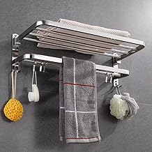 Toalheiro Duplo de Parede com Prateleira para Banheiro Suporte de Alumínio Toalhas Aço Inox Resistente