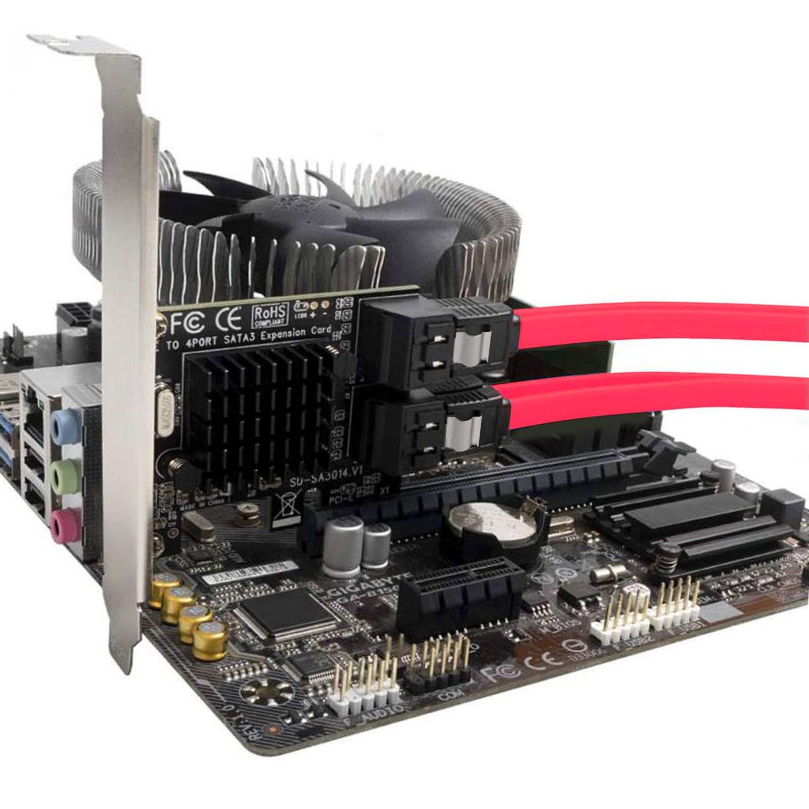 Carte PCIE 1 x SATA 4 Ports, avec 4 câbles SATA et Support à Profil Bas, contrôleur PCIE vers SATA 3.0 6 Gbit/s, Carte d'extension PCIE vers SATA, Carte PCIE contrôleur SATA