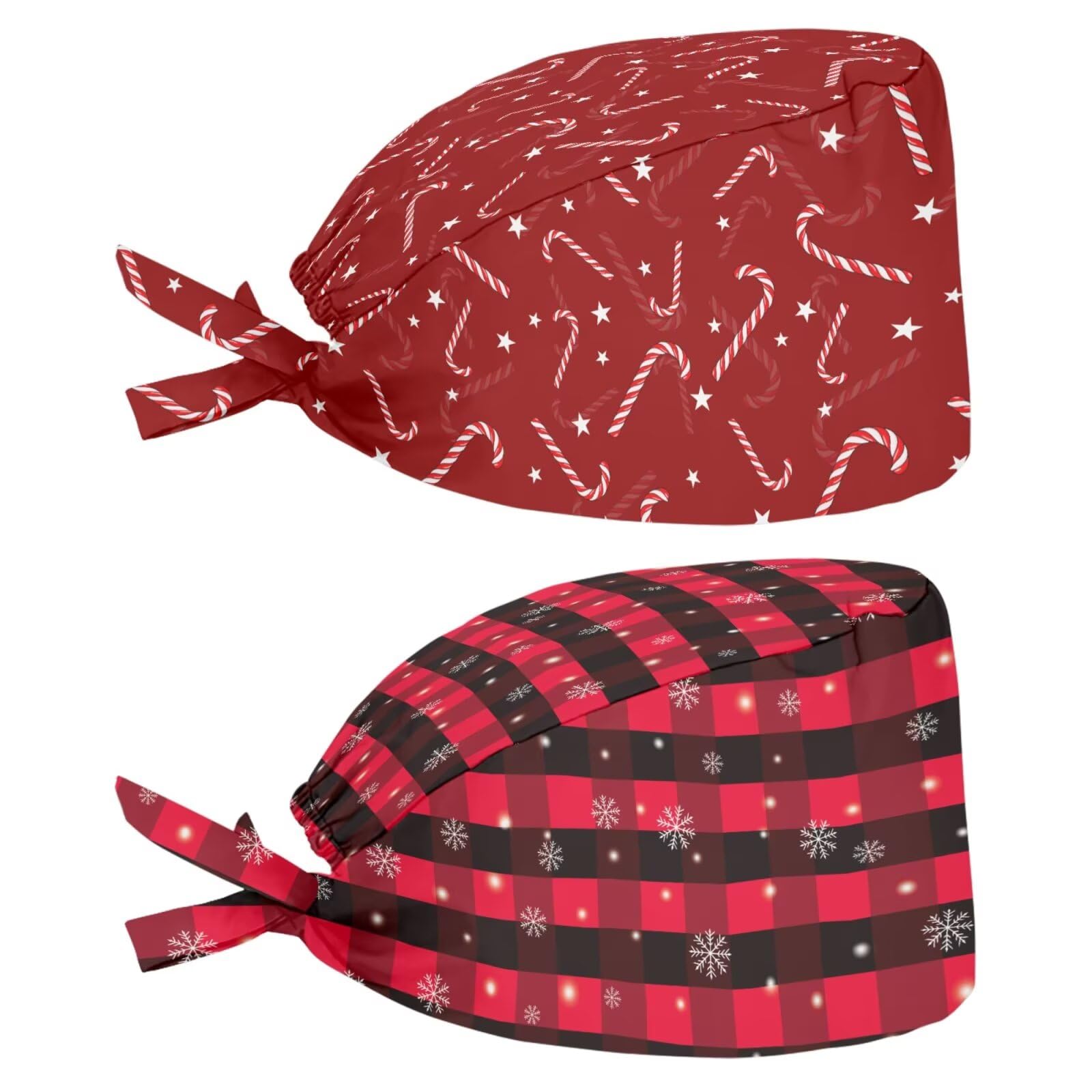 2 Pack Scrub Cap with Sweatband Adjustable Tie Back Turban Hat Headgear Beanie for Women Men Working Cap