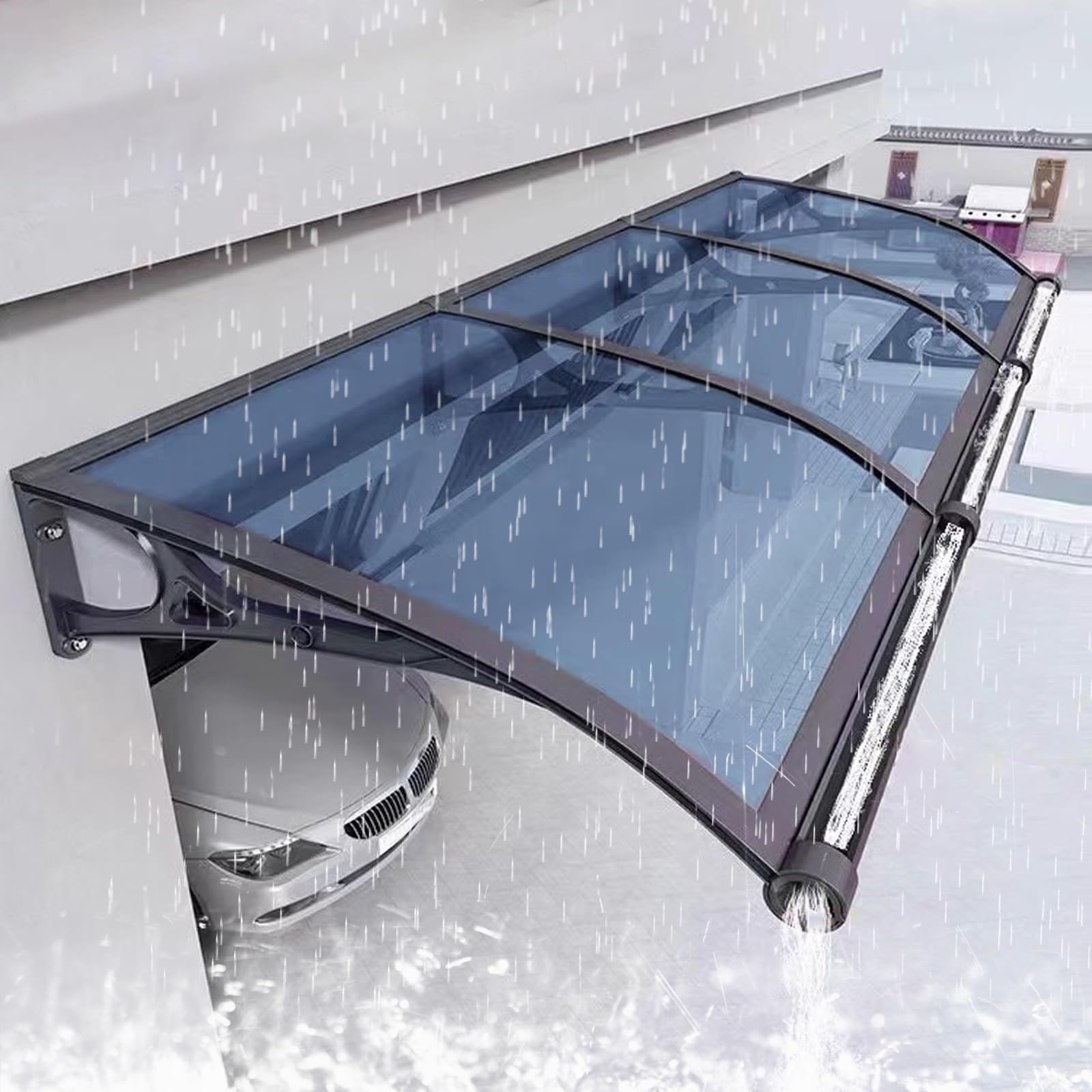 Door Canopy Window Awnings Exterior Awning Canopy, Outdoor Front Door Awning Patio Canopy, Polycarbonate Awning For Door Entrance, Uv Rain Snow Protection With Aluminum Bracket ( Color : Blue , Size :