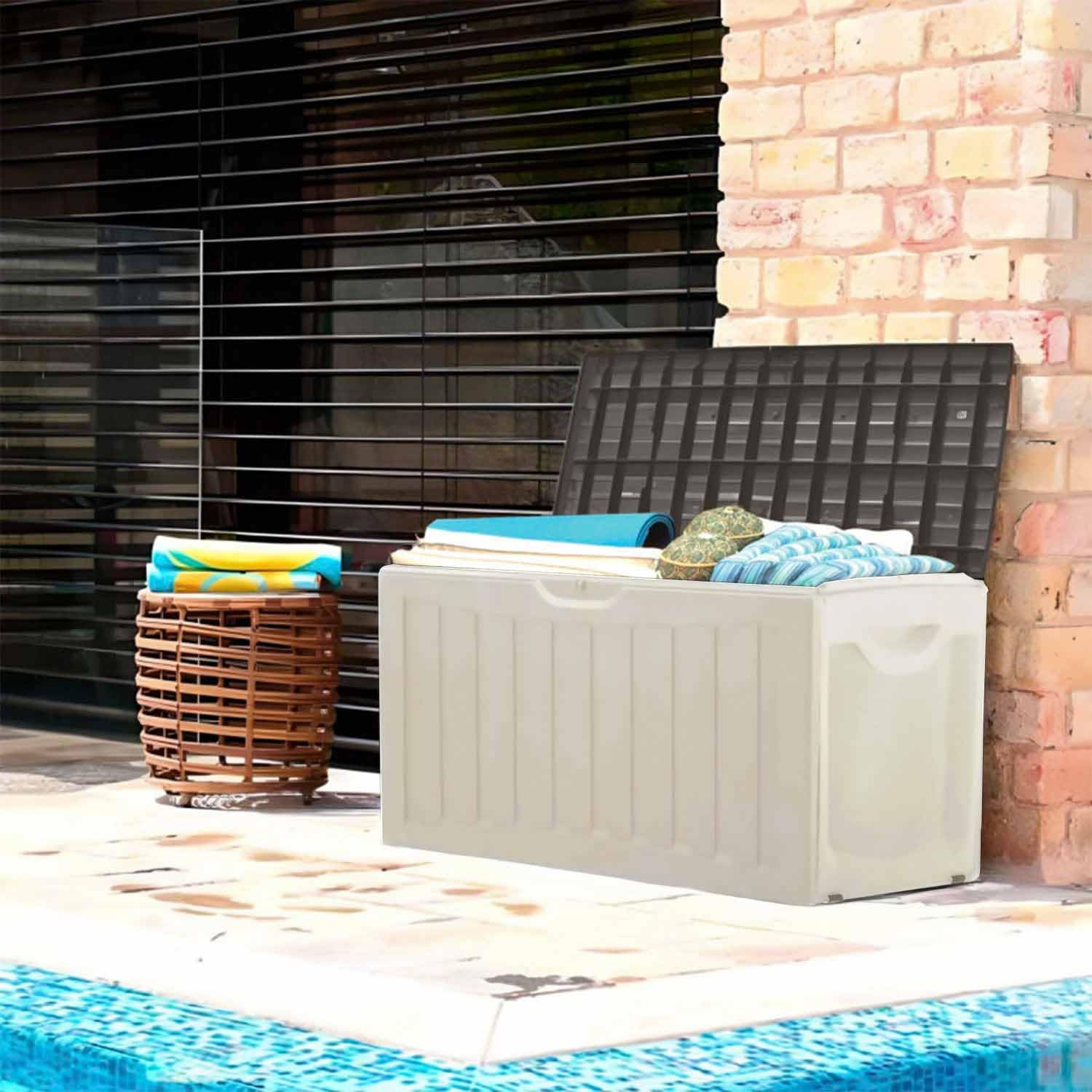 THINIA HOME Baúl Exterior de Resina para Jardín, Terraza o Balcón | Arcón Impermeable para Objetos y Juguetes | 340 Litros | 118x53x57cm — view 7