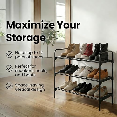 Miniatura 9 de 3-Tler - Zapatero organizador para zapatos, hierro inoxidable, estante espacioso para almacenamiento de zapatos para armario o entrada, se adapta a
