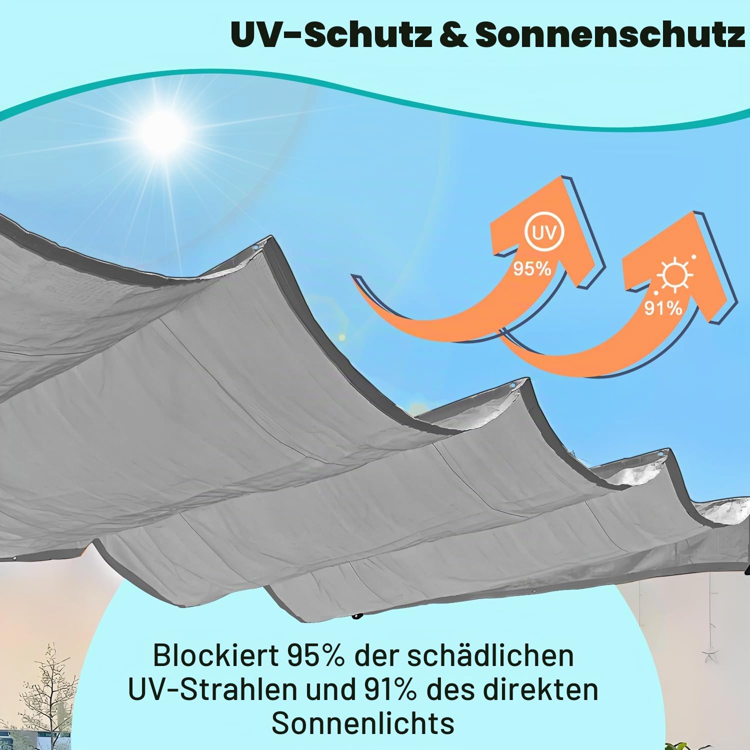 Sonnensegel einziehbares, 2x4M, Verstellbar Schattenabdeckung, Garten verstellbar Schutz vor UV-Strahlungen Sonnensegel, Verstellbar Sonnen-Segel Für Terrasse Terrassengarten, Hellgrau