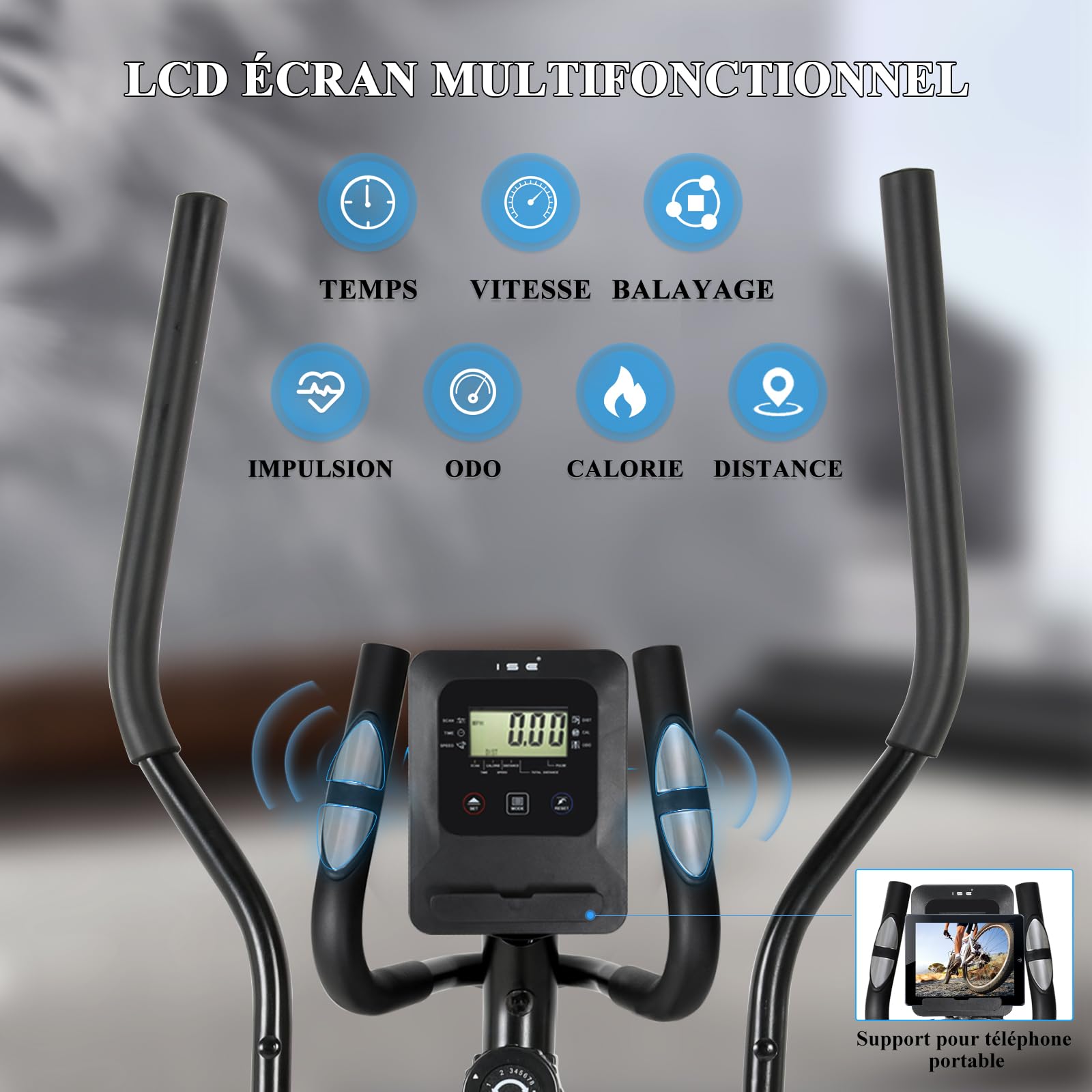 ISE Velo Elliptique d'Appartement Sport Maison, Vélo Elliptique Magnétique 8 Niveaux Résistance, Velo Elliptique Ergonomie Crosstrainer avec Impulsion, Poids d’Inertie 8KG, Vélos Elliptiques Ecran LCD