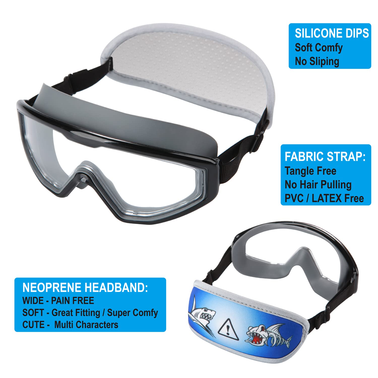 Schwimmbrille für Kinder im Alter von 4–7 Jahren, Kleinkindbrille, kein Ziehen der Haare, Stoffband, Schwimmmaske für Kinder, breites Kopfband