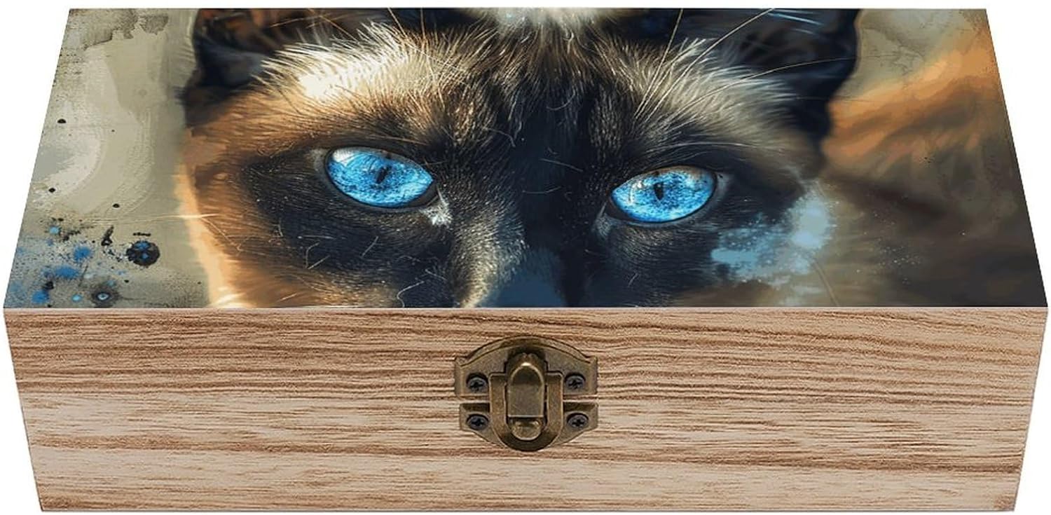 Siamese Cat Art Wooden Gift Boxes Memory Box for Keepsakes