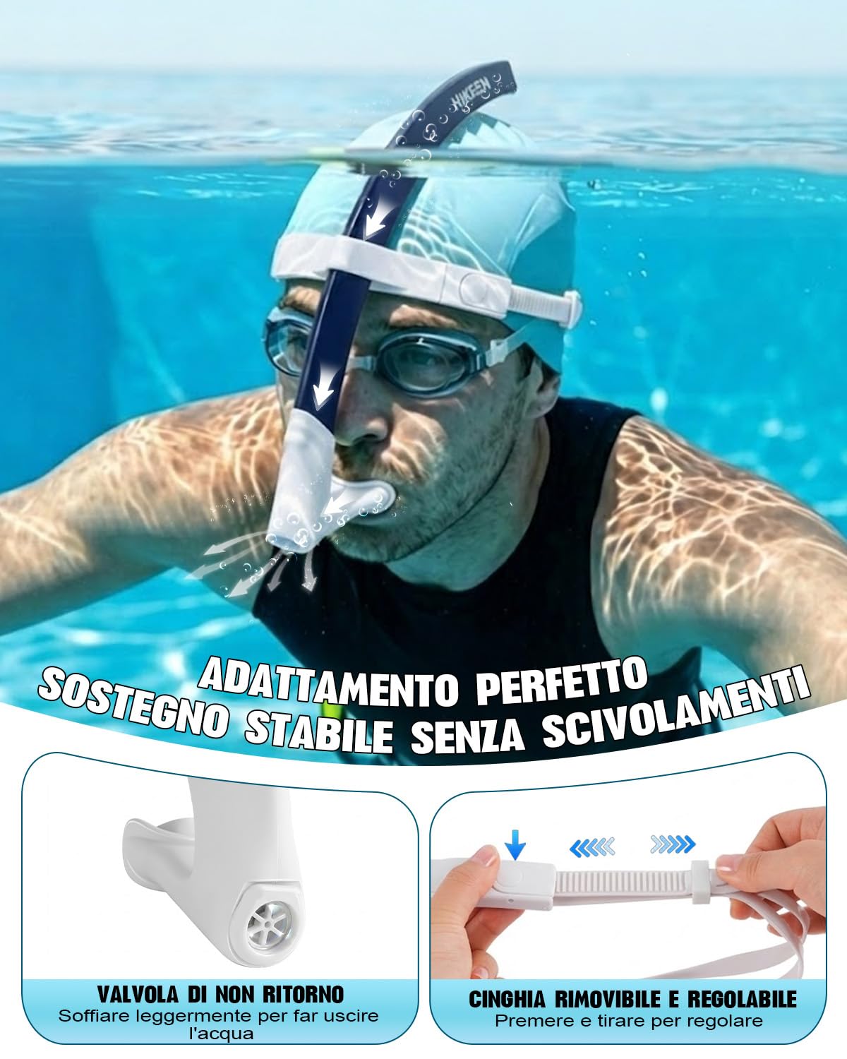 BOOSTEADY Boccaglio da Nuoto a Grande Diametro, Accessorio per Nuoto e Snorkeling con Tubo Aerodinamico, Boccaglio in Silicone e Valvola di Scarico Unidirezionale