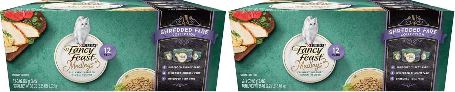 PURINA Fancy Feast Wet Cat Food Variety Pack, Medleys Shredded Fare Collection - (12) 3 oz. Cans (Pack of 2)