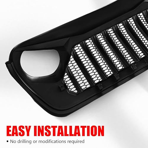 Miniatura 4 de Parrilla delantera con rejilla para Jeep Wrangler JL JLU 2018, 2019, 2020, 2021, 2022 y Jeep Gladiator JT (negro mate)