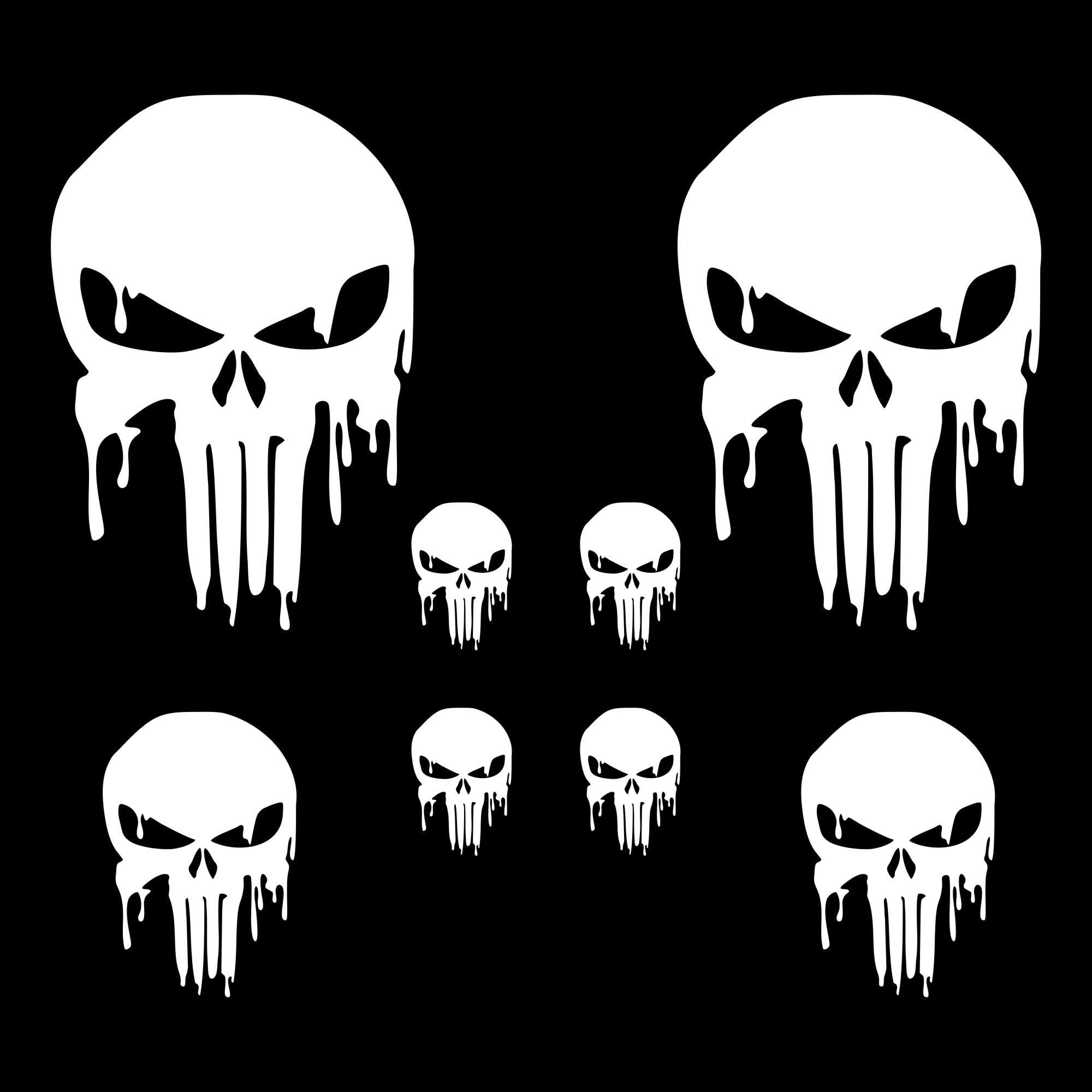Autodomy Pack of 8 Units Melted Skull Stickers | Sticker Punisher Vinyl Rain and UV Resistant | Skull Sticker External for Car, Helmet and Motorbike | White