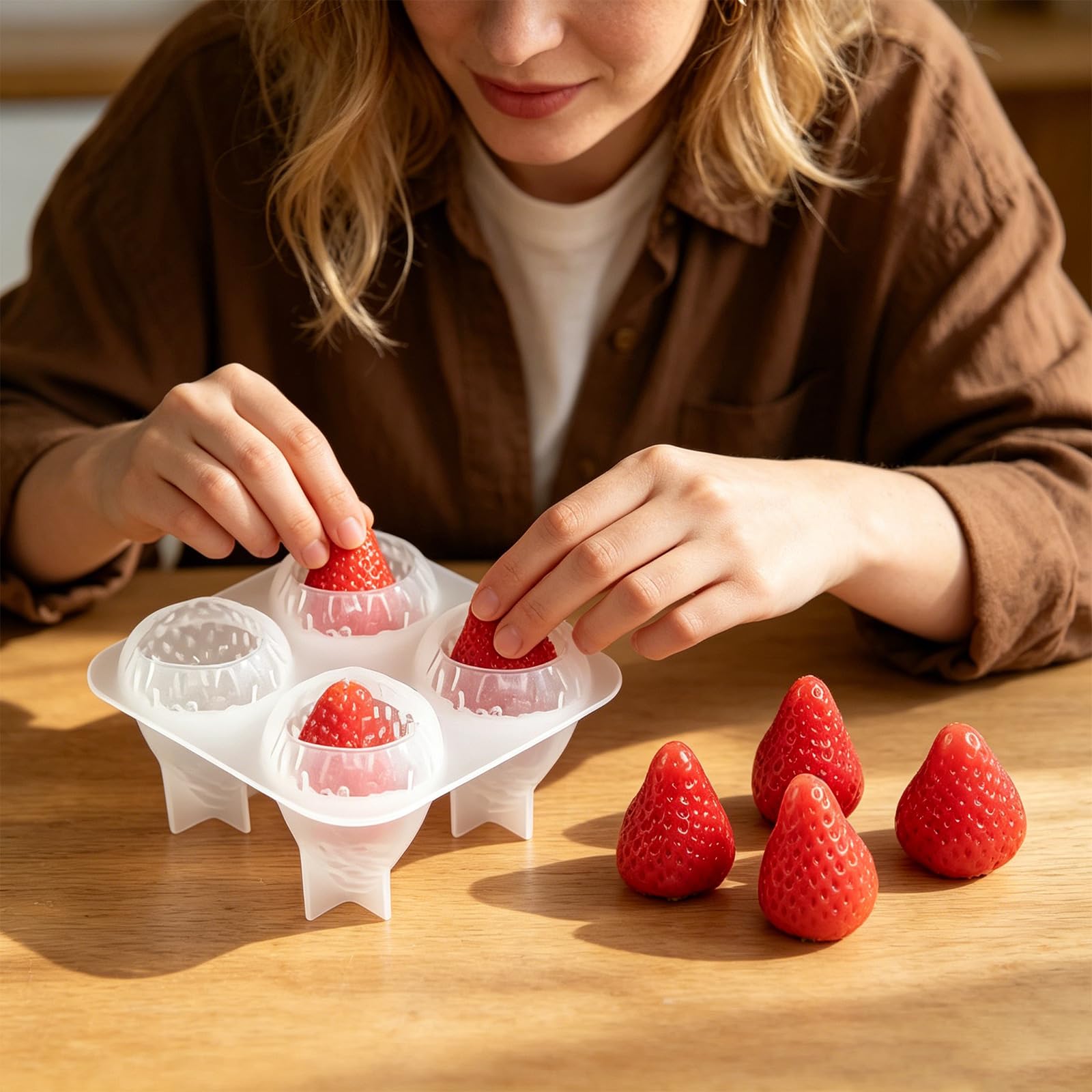 PANGBOER Juego de Manualidades con jabón en Forma de Flor de y Fresa con Molde de jabón de Silicona de Grado alimenticio para Regalo del día de la Madre Hecho a Mano decoración del hogar Molde Hecho