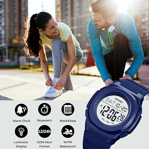 Miniatura 2 de CakCity Reloj digital para hombres y mujeres resistente al agua cronómetro reloj deportivo ligero cronógrafo digital correa de silicona Negro -