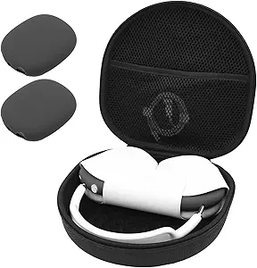 ProCase Hard Case for AirPods Max, Travel Carrying Headphone Case with Silicone Earpad Cover & Mesh Pocket, AirPods Max Protective Portable Storage Bag -Black