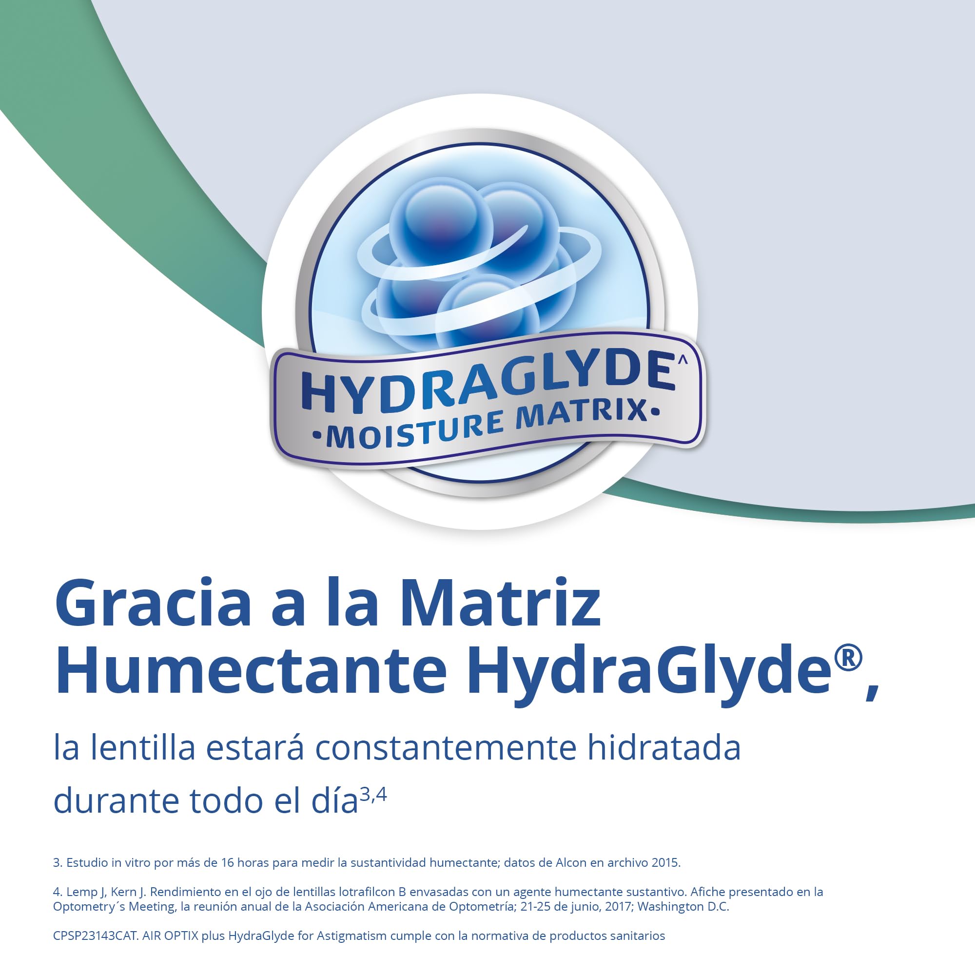 Air Optix plus HydraGlyde for Astigmatism Lentes de contacto tóricas de reemplazo mensual, Pack de 6, R 8.7 mm, D 14.5 mm, cilindro -0.75, eje 150, -6.5 Diopt