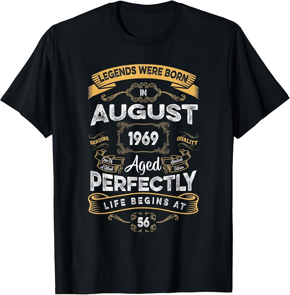 Vintage 56th Birthday Legends Were Born In August 1969 T-Shirt