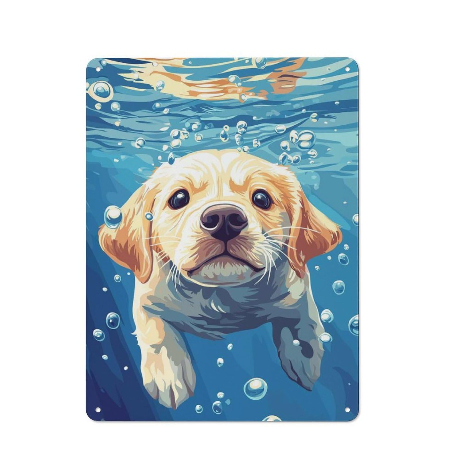 Junmoney Style-19 Underwater Puppy Portrait Retro-Style Printed Metal Sign 40X30cm For Hallway Wall, Winter Wall Decor For Wall Display Collectors