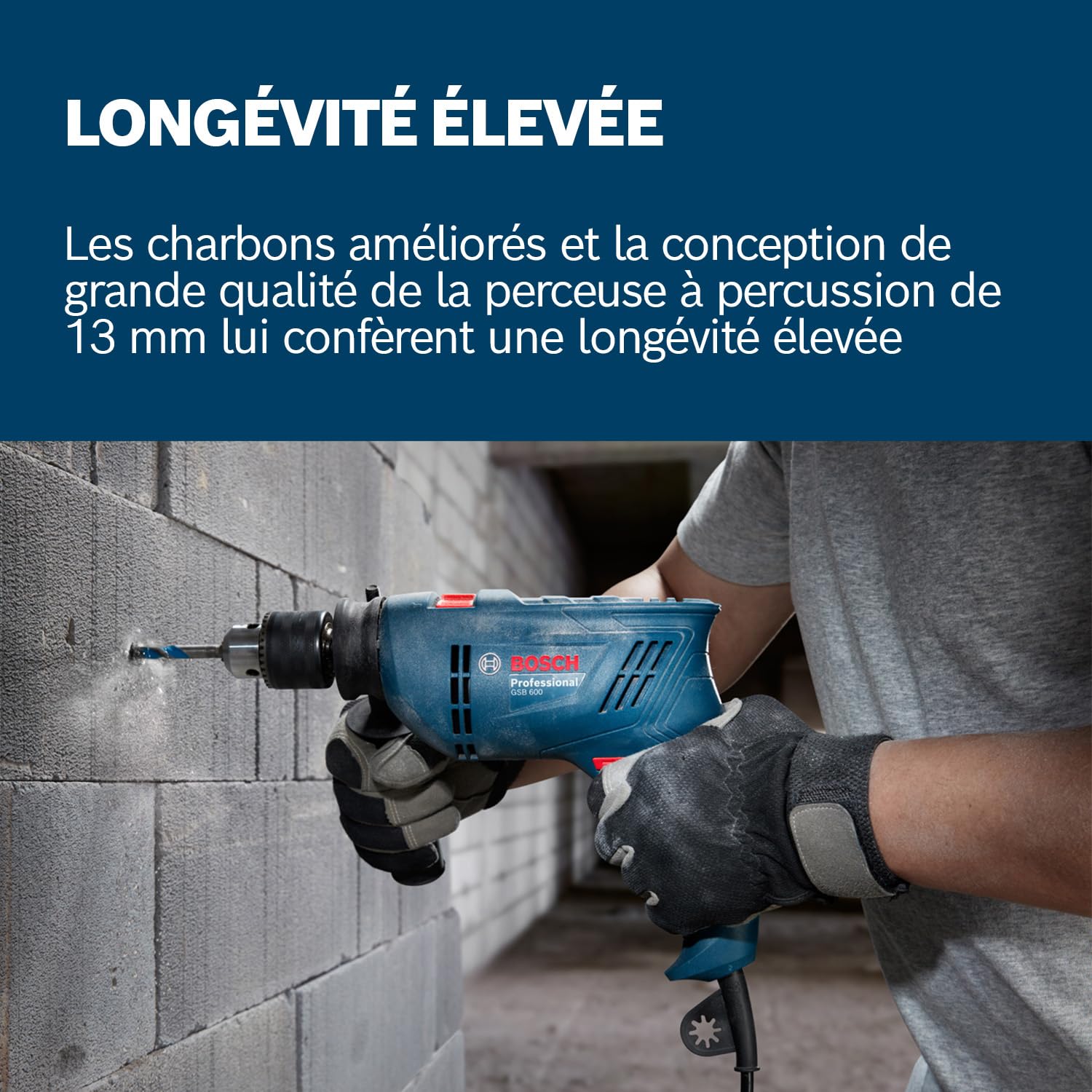 Bosch Professional Perceuse à percussion filaire GSB 600 (moteur de 600 W, perçage de 13 mm dans le béton, charbons)
